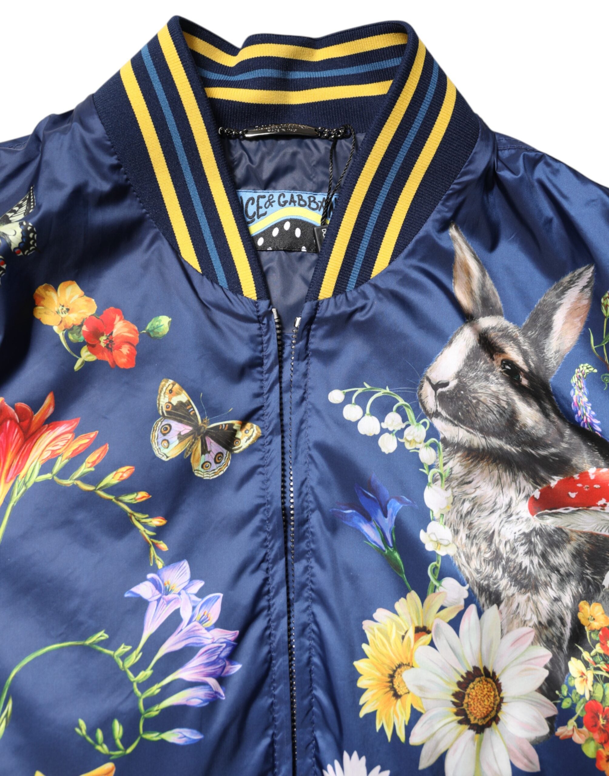 Dolce & Gabbana Blue Polyester Floral Print Bomber Jacket