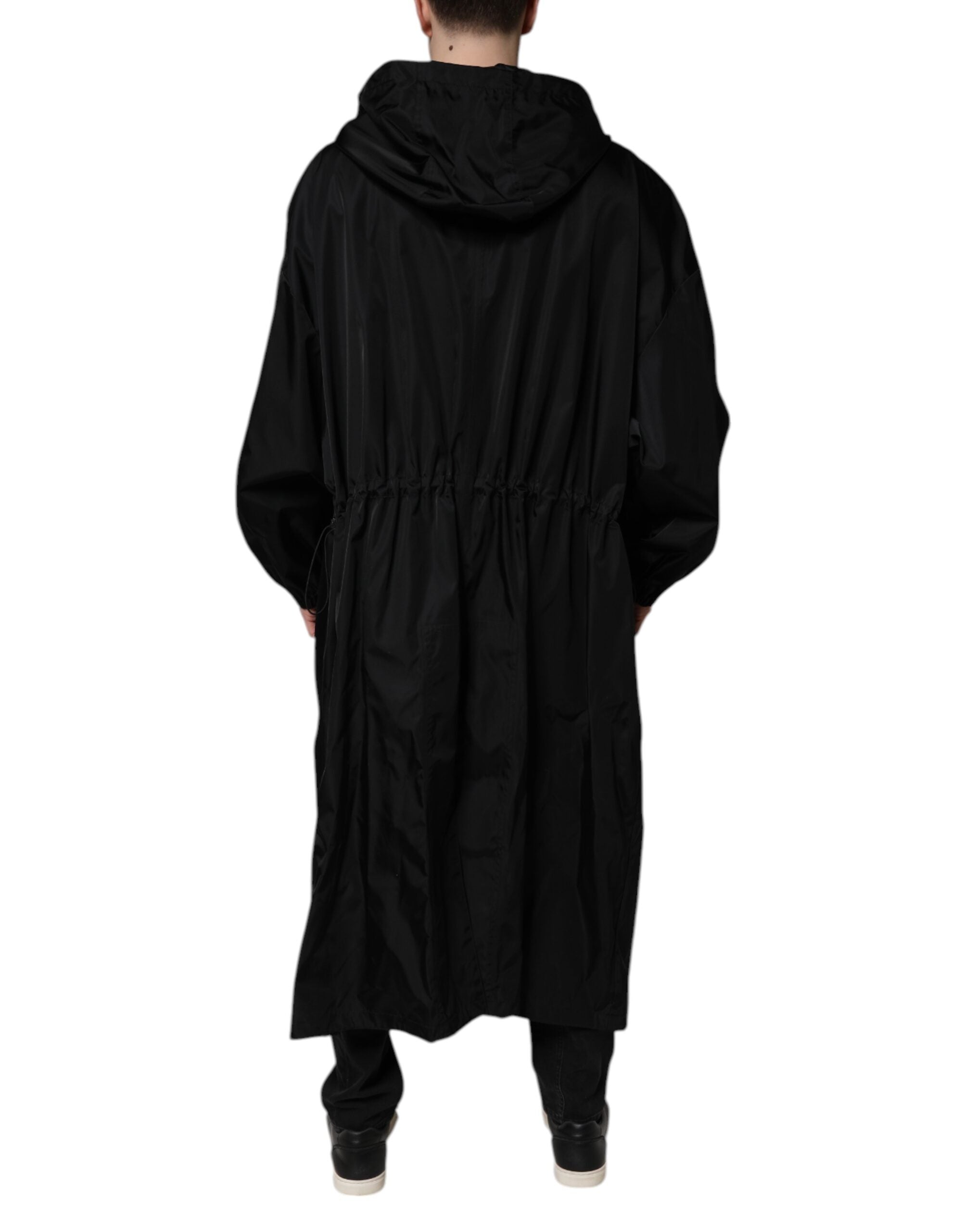 Dolce & Gabbana Black Hooded Long Men Windbreaker Jacket