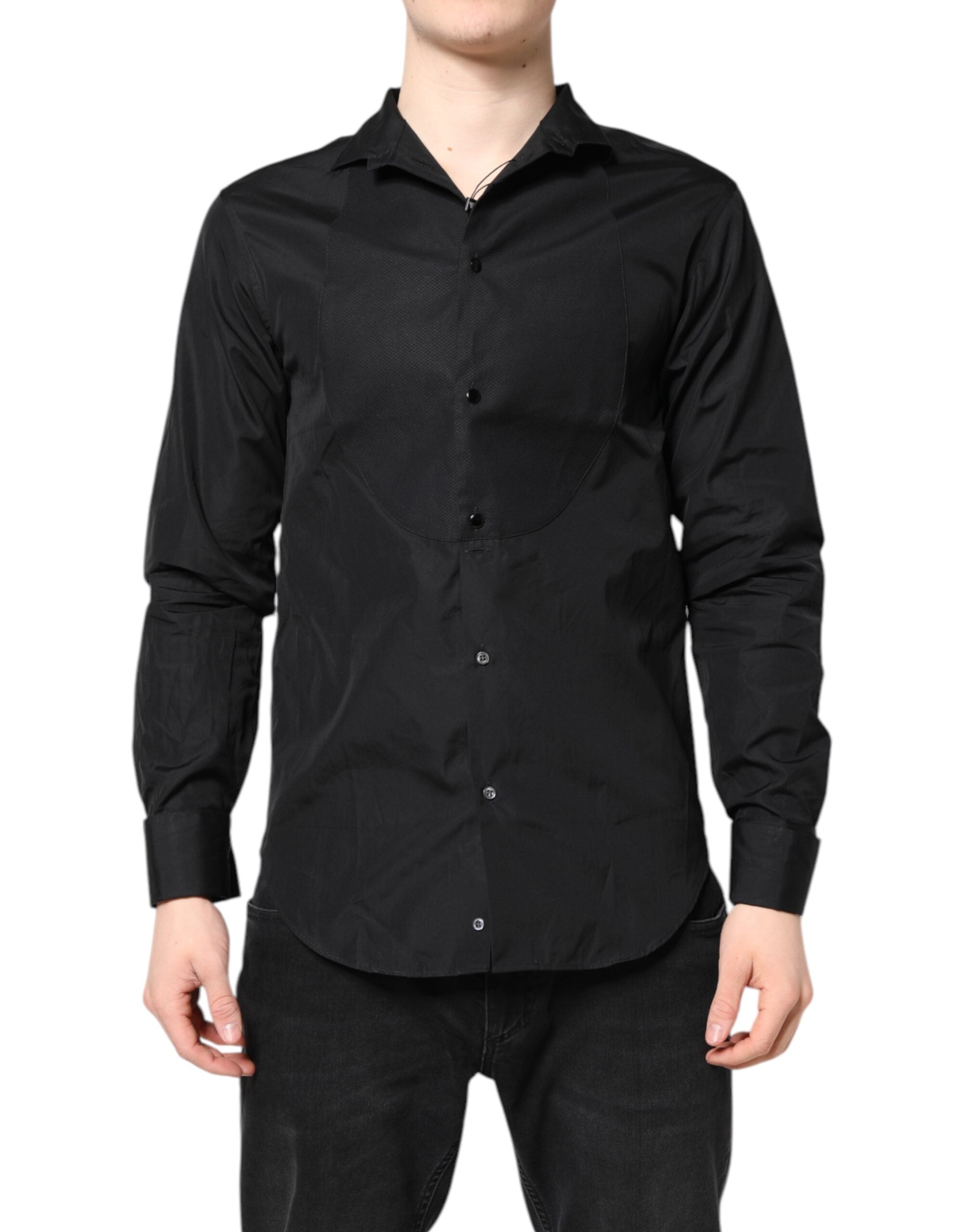 Emporio Armani Black Cotton Long Sleeves Men Formal Dress Shirt