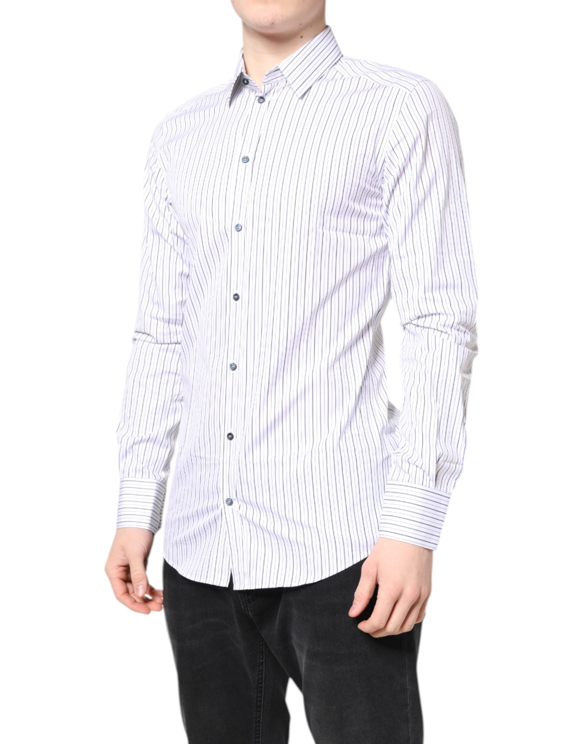 Dolce & Gabbana White Stripes GOLD Cotton Formal Shirt