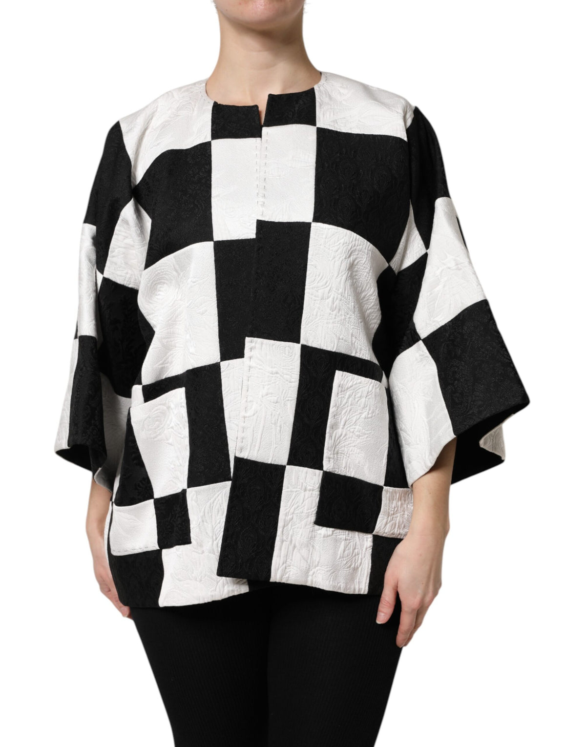 Dolce & Gabbana White Black Patchwork Jacquard Blazer Jacket