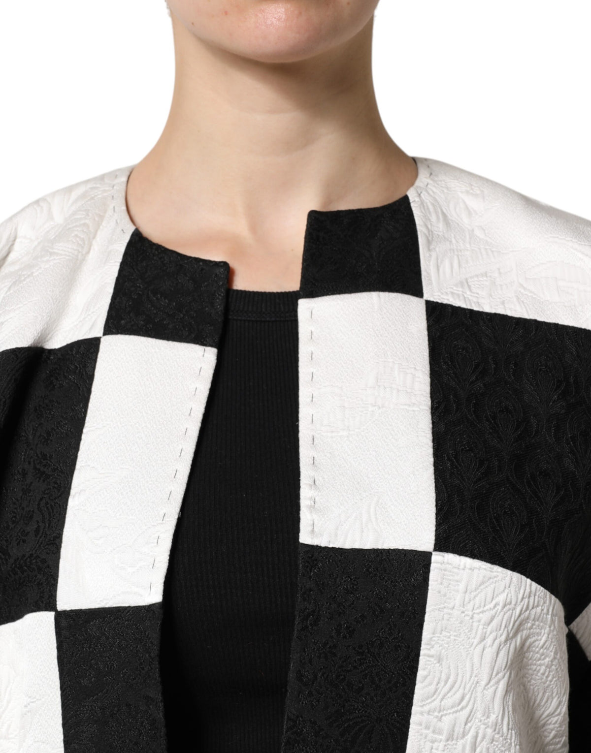 Dolce & Gabbana White Black Patchwork Jacquard Blazer Jacket