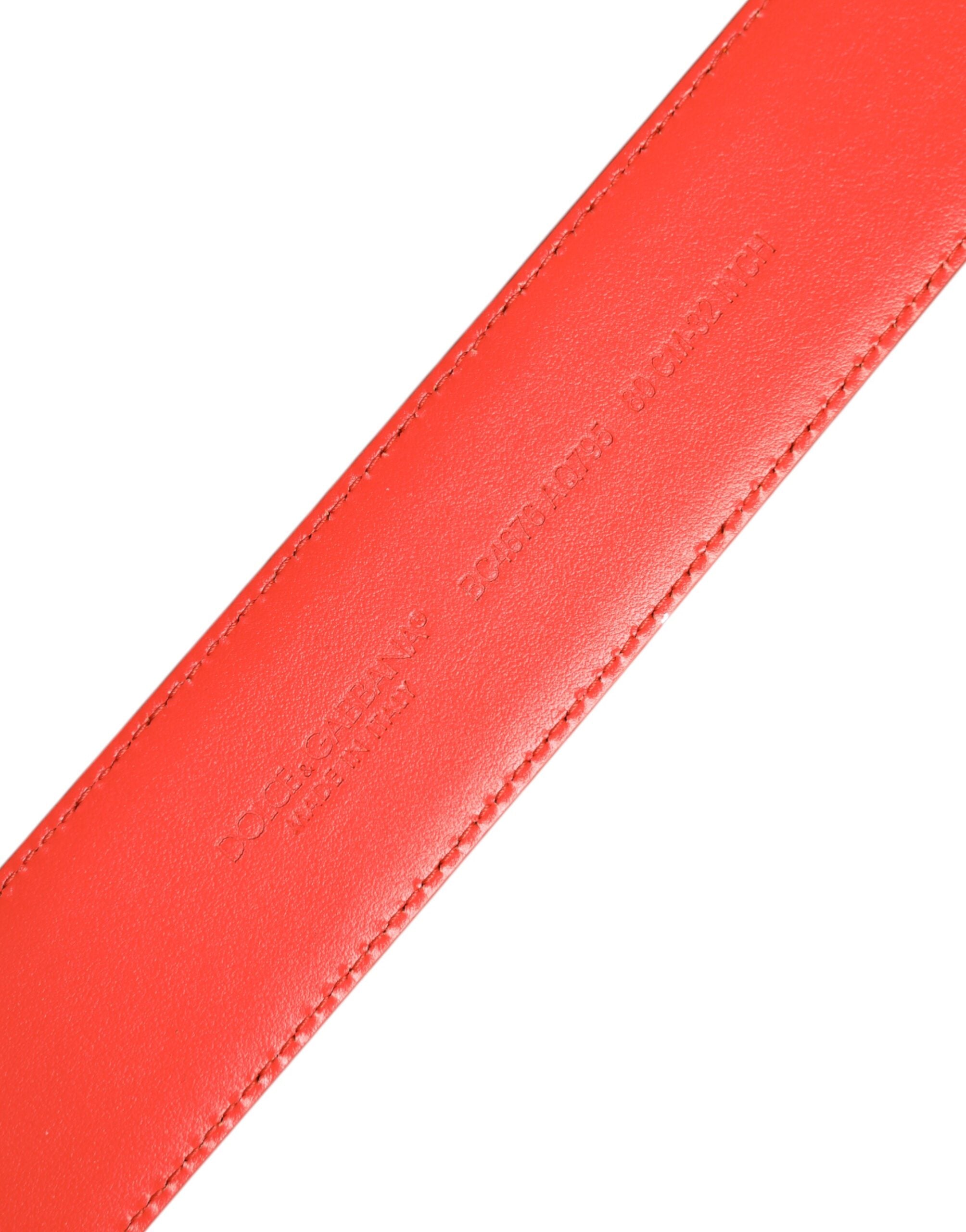 Dolce & Gabbana Orange Gold Tone Metal Logo Buckle Belt