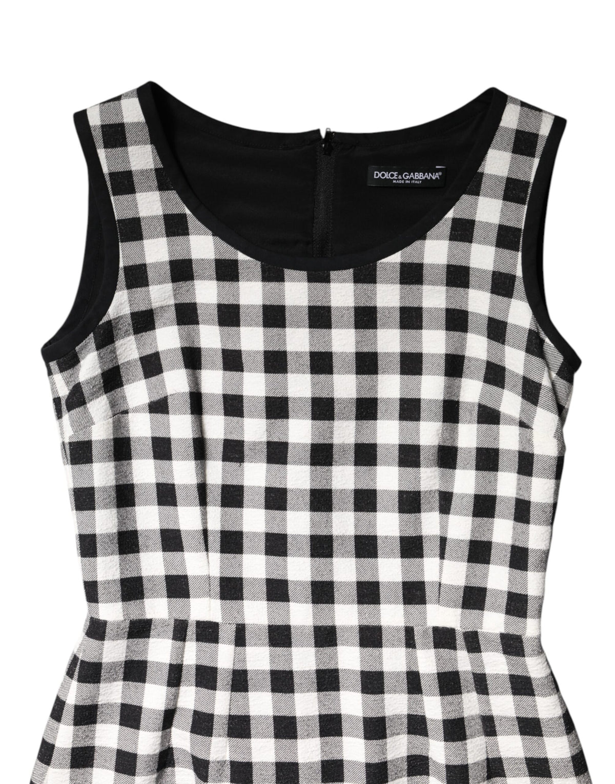 Dolce & Gabbana White Black Checkered Sleeveless Sheath Dress