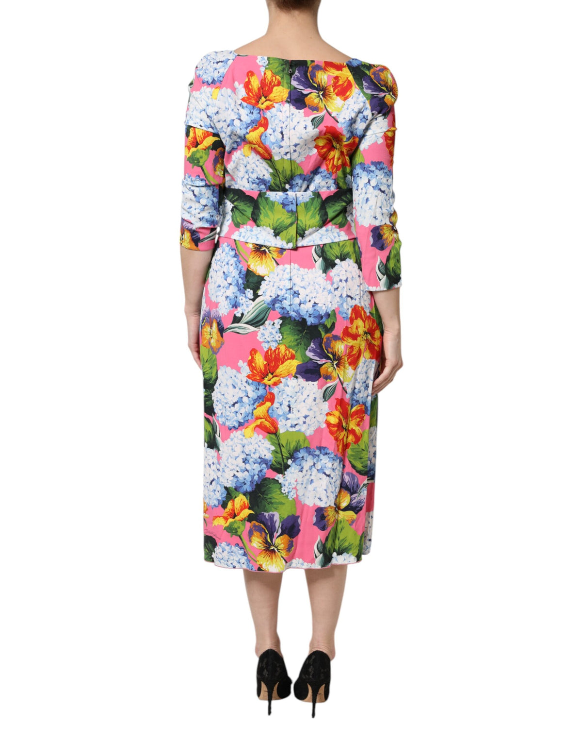 Dolce & Gabbana Multicolor Floral Pleated Sheath Midi Dress