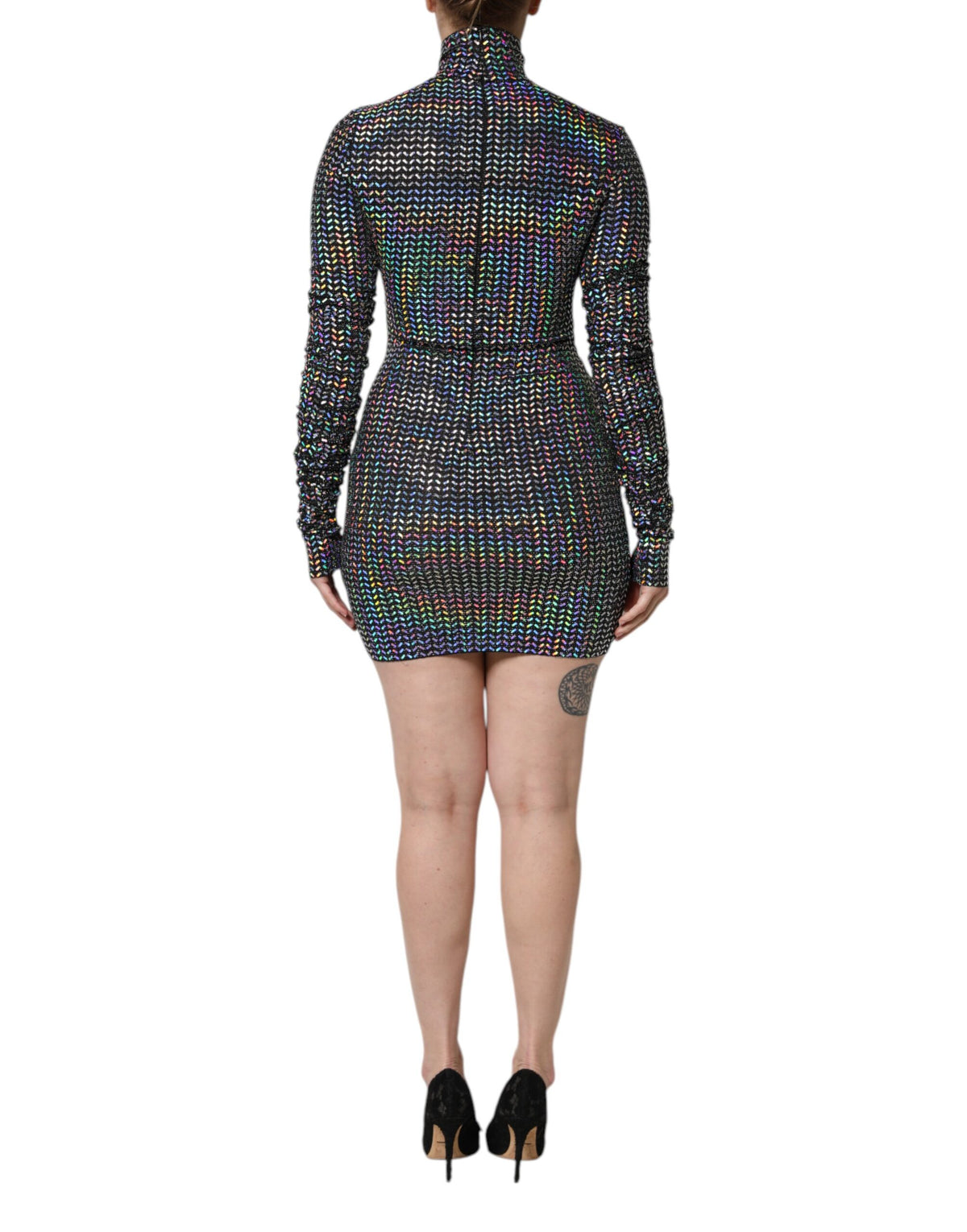 Dolce & Gabbana Black Embellished Nylon Bodycon Mini Dress