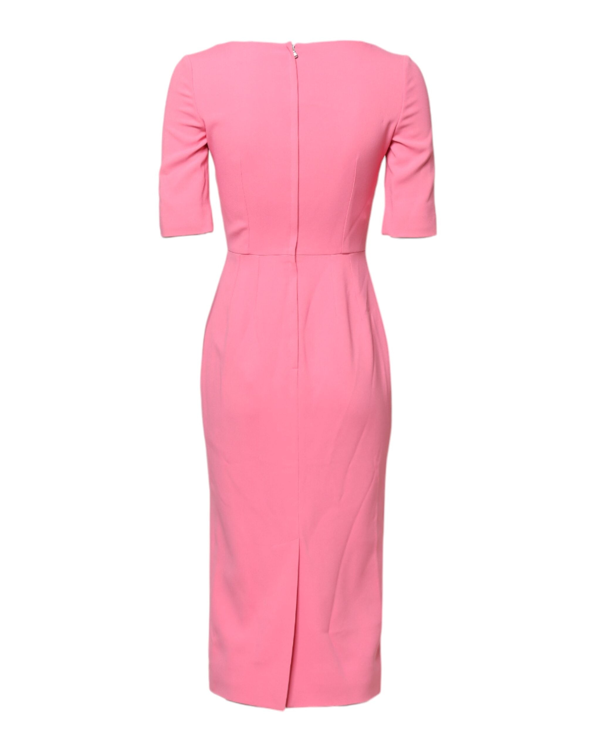 Dolce & Gabbana Pink Viscose Short Sleeve Sheath Midi Dress