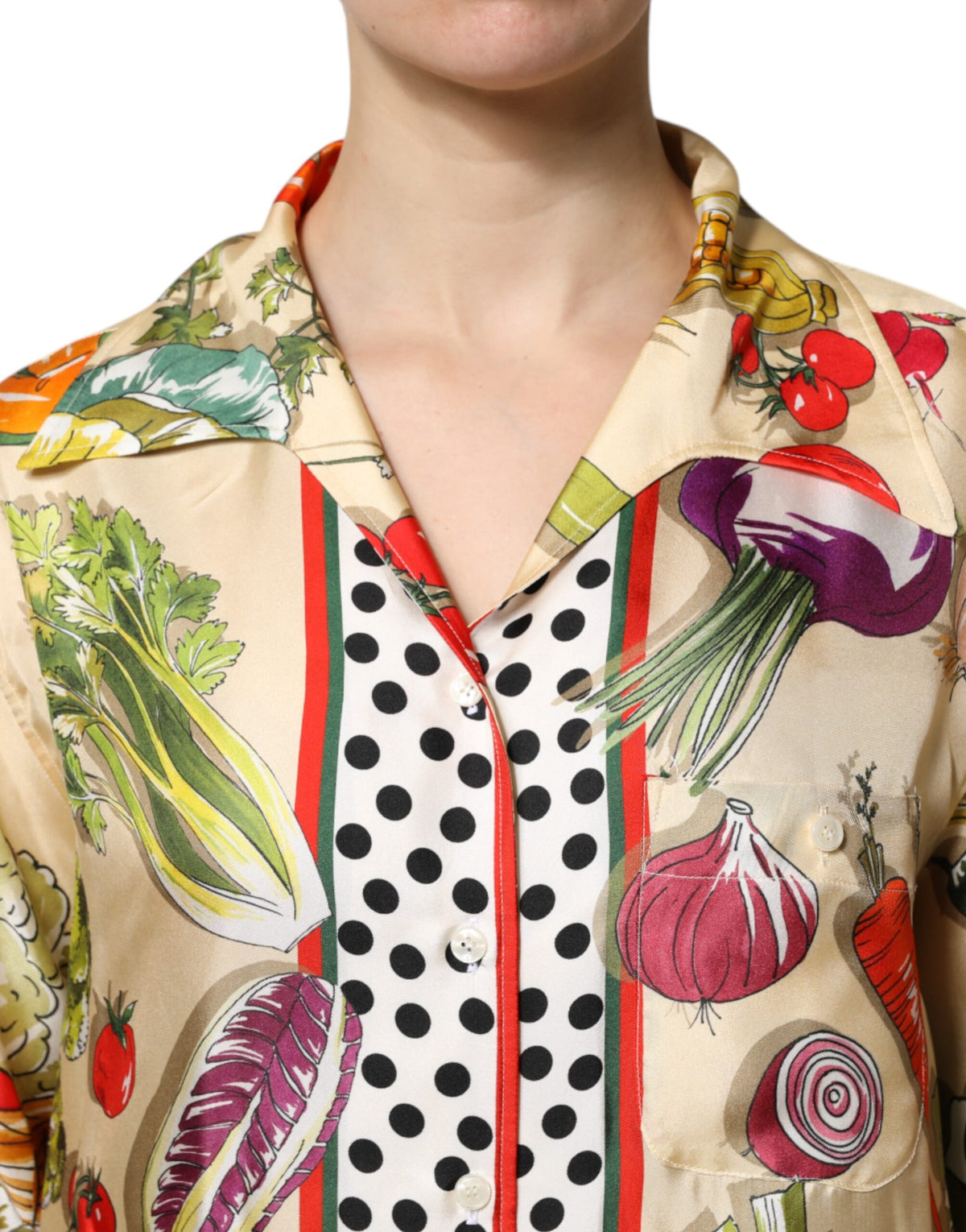 Dolce & Gabbana Multicolor Vegetables Silk Long Sleeves Top