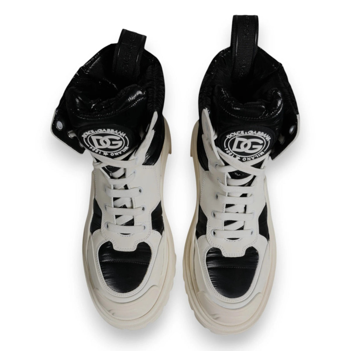Dolce & Gabbana White Padded Mid Calf Lace Up Boots Shoes