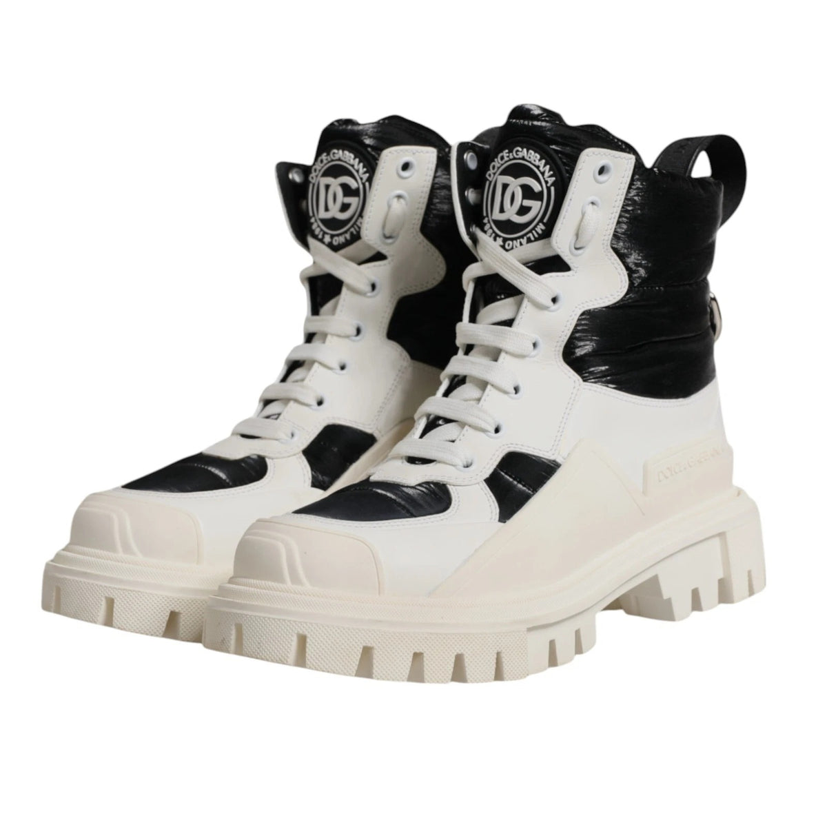 Dolce & Gabbana White Padded Mid Calf Lace Up Boots Shoes