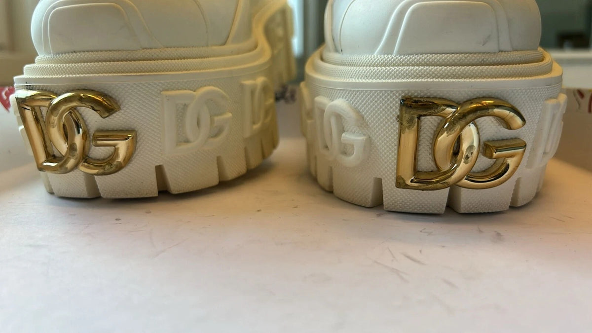Dolce & Gabbana White Leather Rubber Logo Ankle Boots Shoes