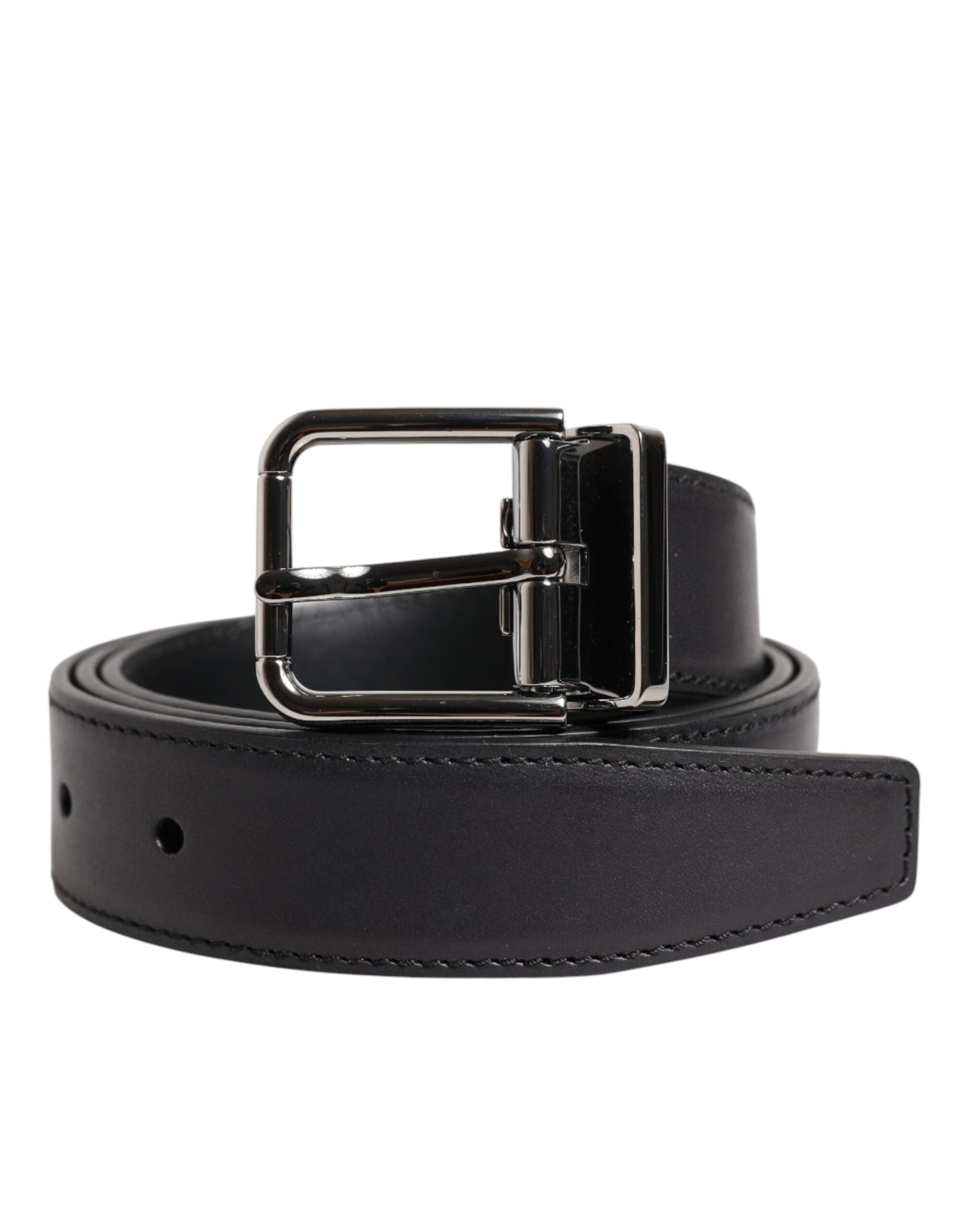 Dolce & Gabbana Black Classic Calf Leather Silver Buckle Belt