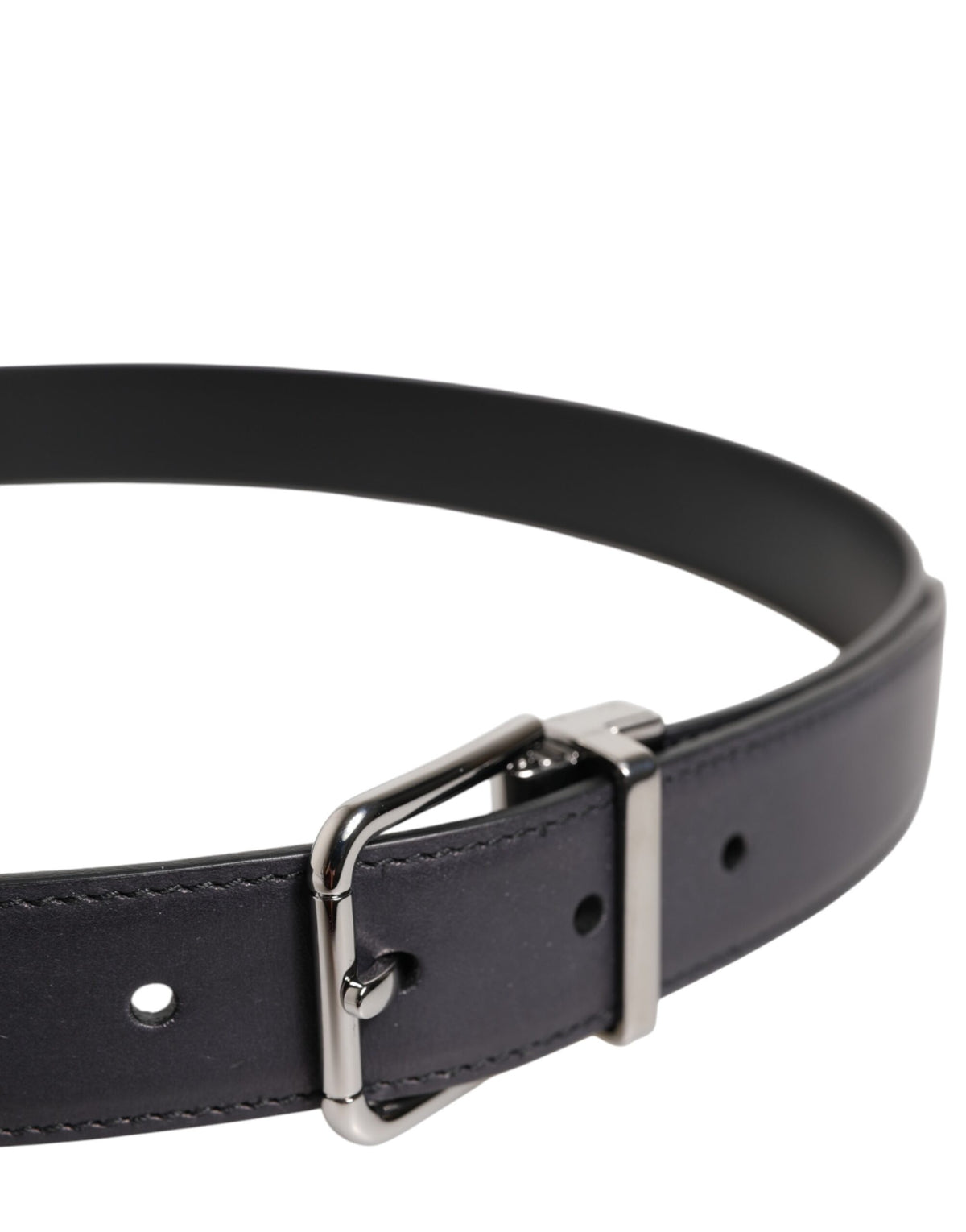 Dolce & Gabbana Black Classic Calf Leather Silver Buckle Belt