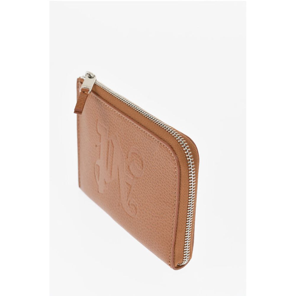 Palm Angels Textured Leather Wallet with Zip Closure