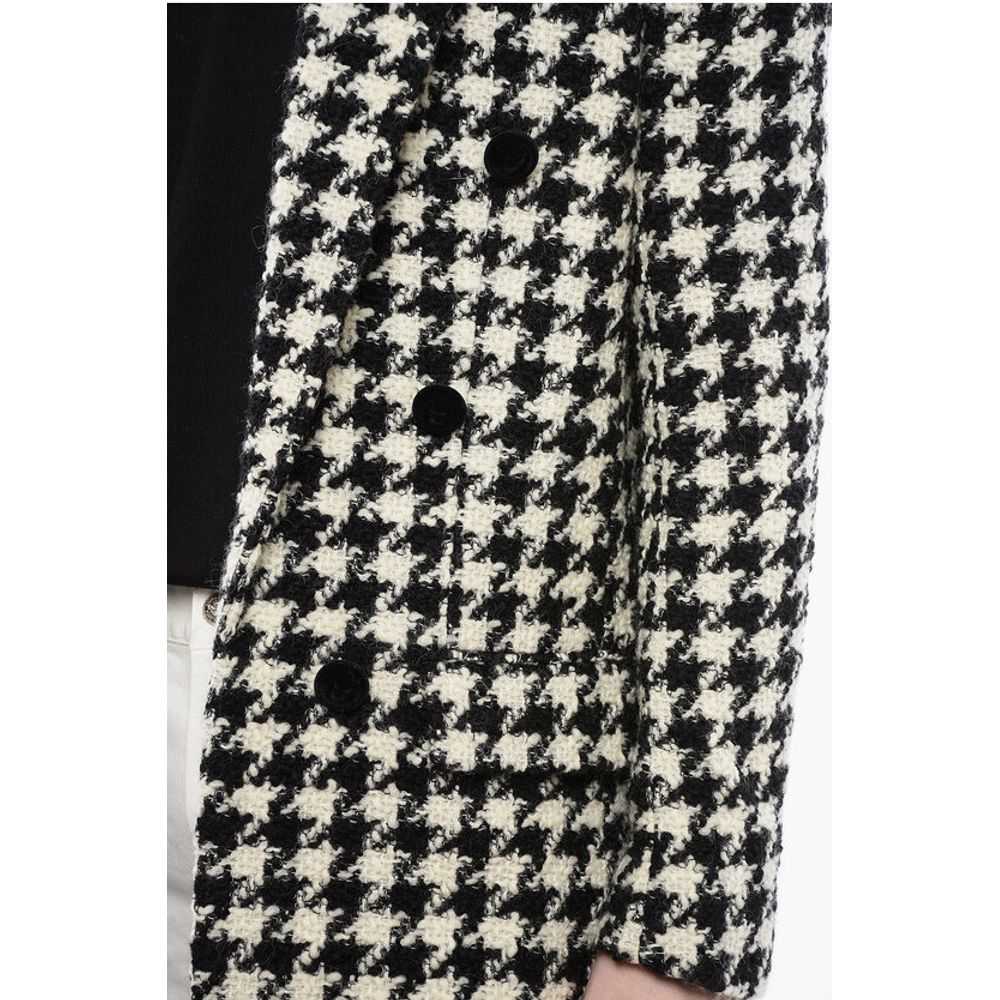 Balmain Houndstooth Patterned Tweed Coat with Velour Buttons
