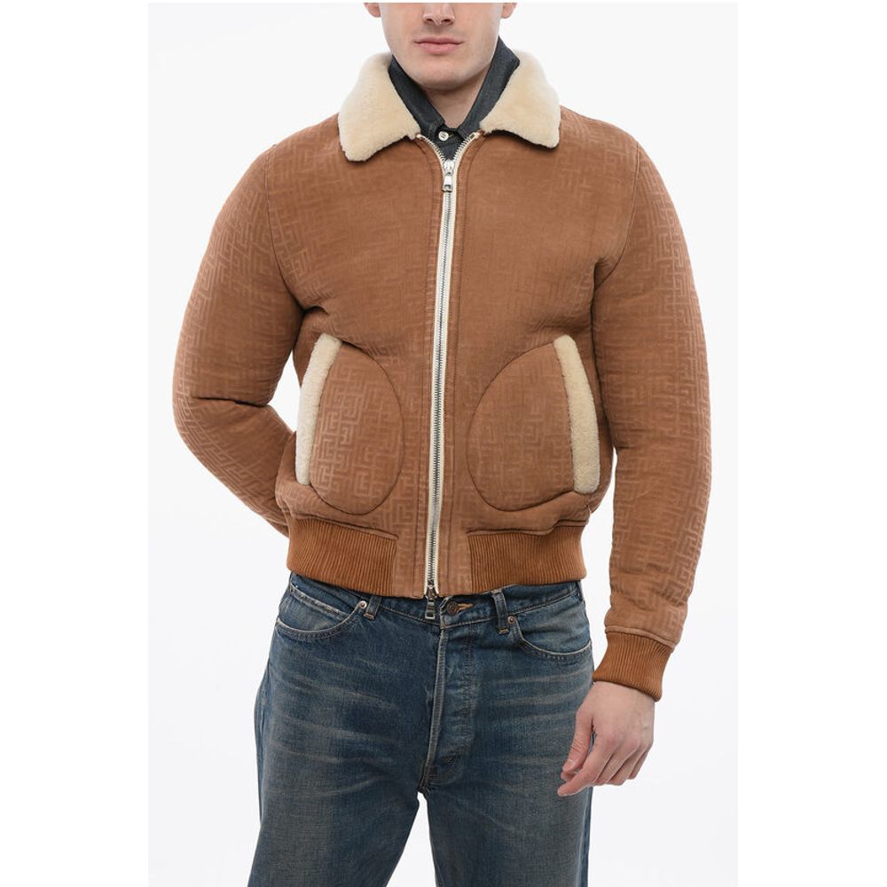 Balmain Monogrammed Shearling Bomber Jacket