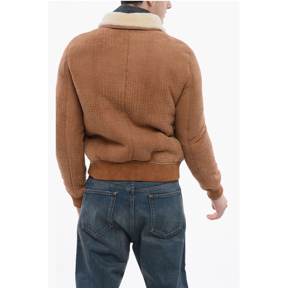 Balmain Monogrammed Shearling Bomber Jacket