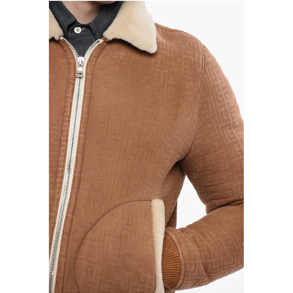 Balmain Monogrammed Shearling Bomber Jacket