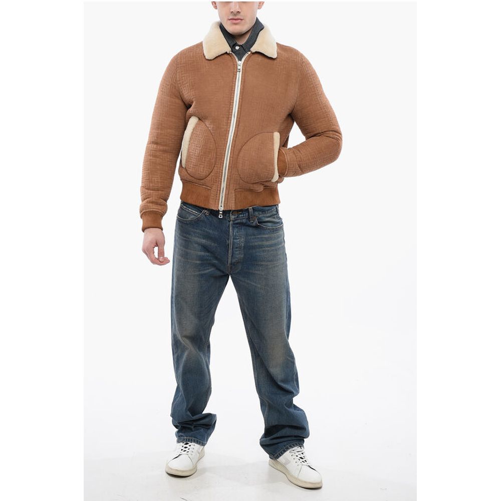 Balmain Monogrammed Shearling Bomber Jacket