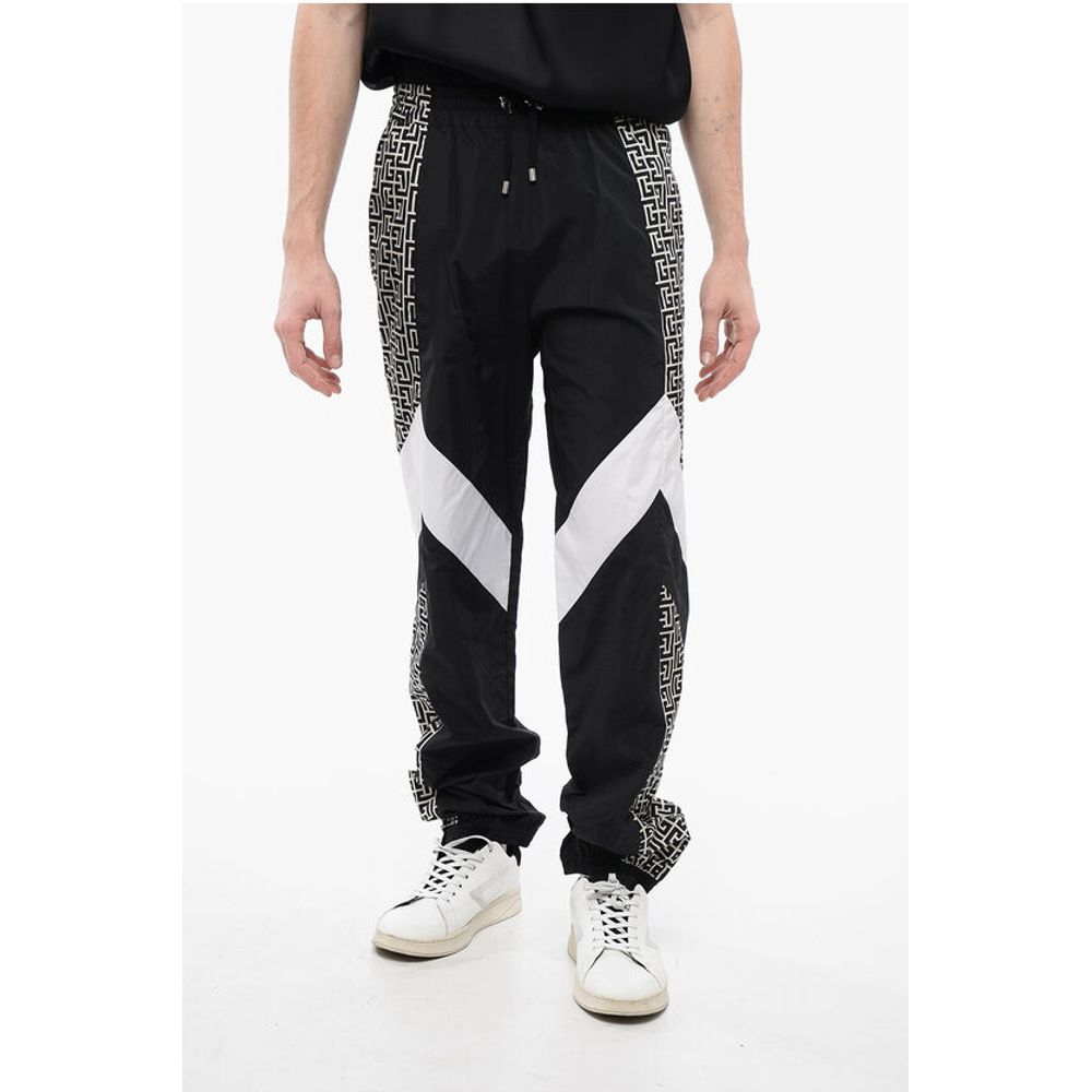 Balmain Nylon MULTICUTS Sweatpants with Monogram Inserts