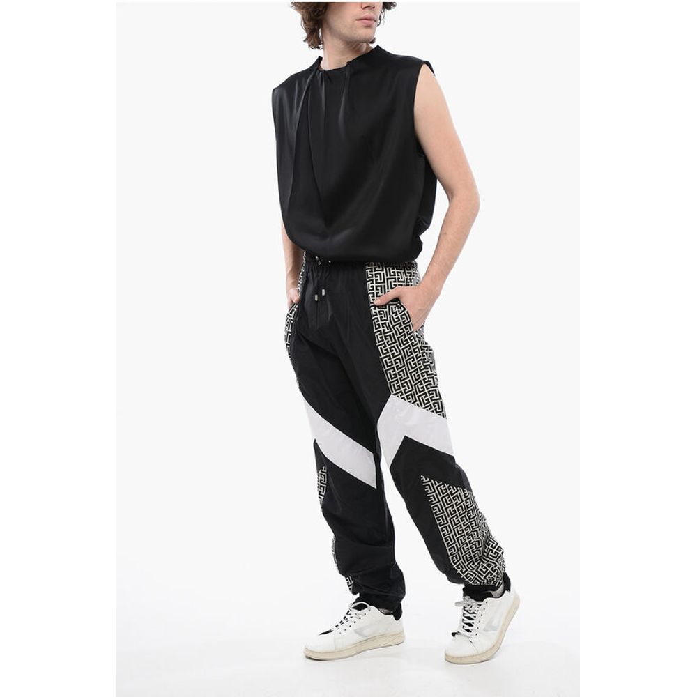 Balmain Nylon MULTICUTS Sweatpants with Monogram Inserts