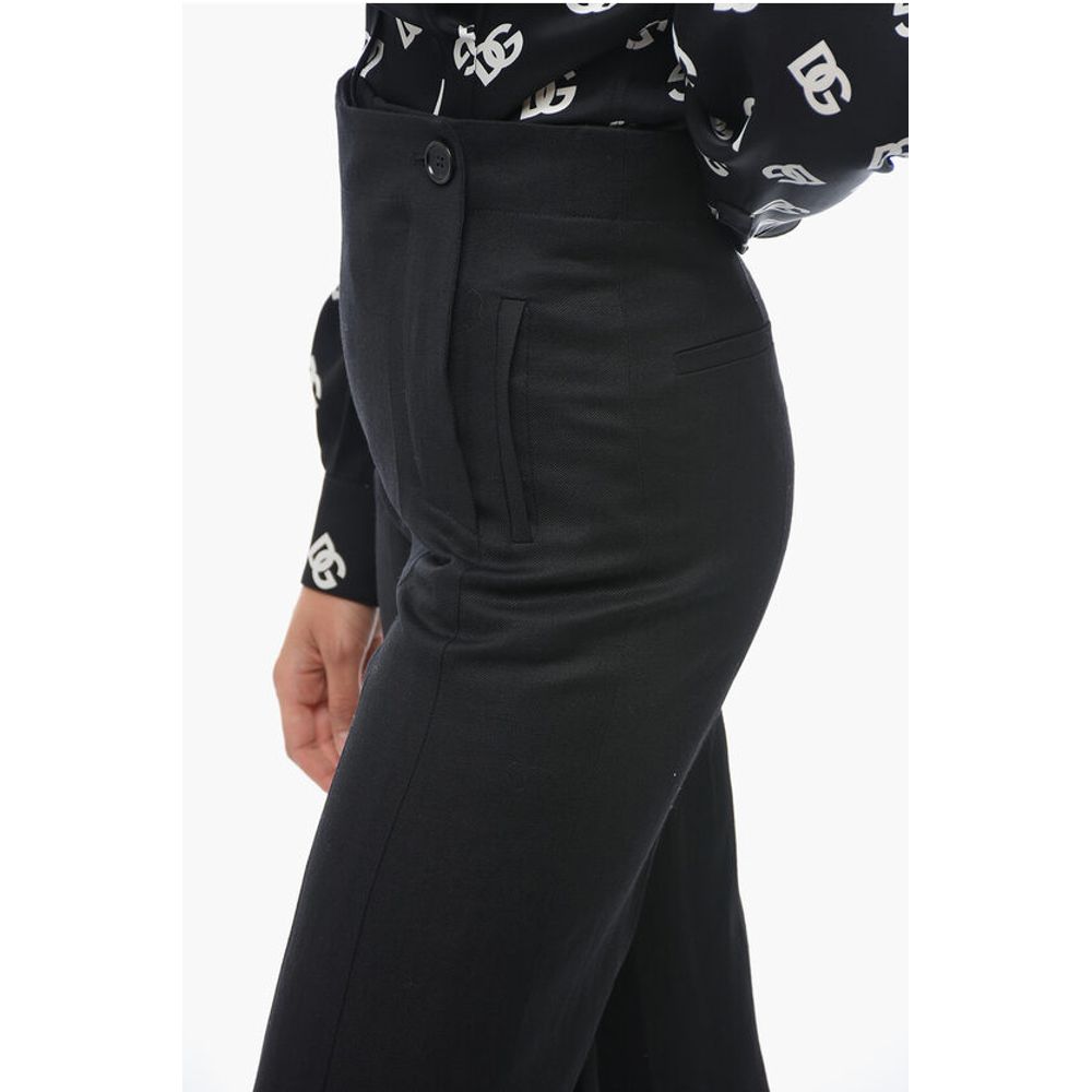 Chloé Flax Blend Palazzo Pants with Double Buttoning