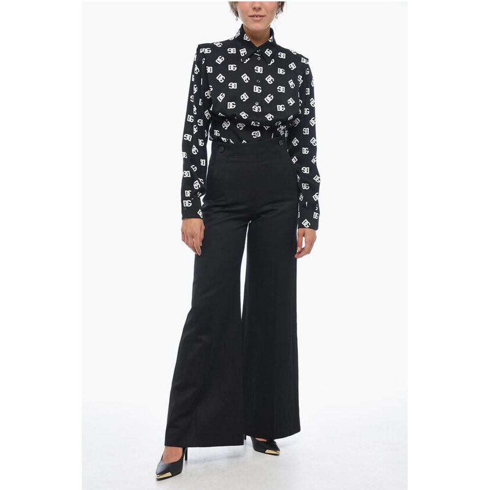 Chloé Flax Blend Palazzo Pants with Double Buttoning