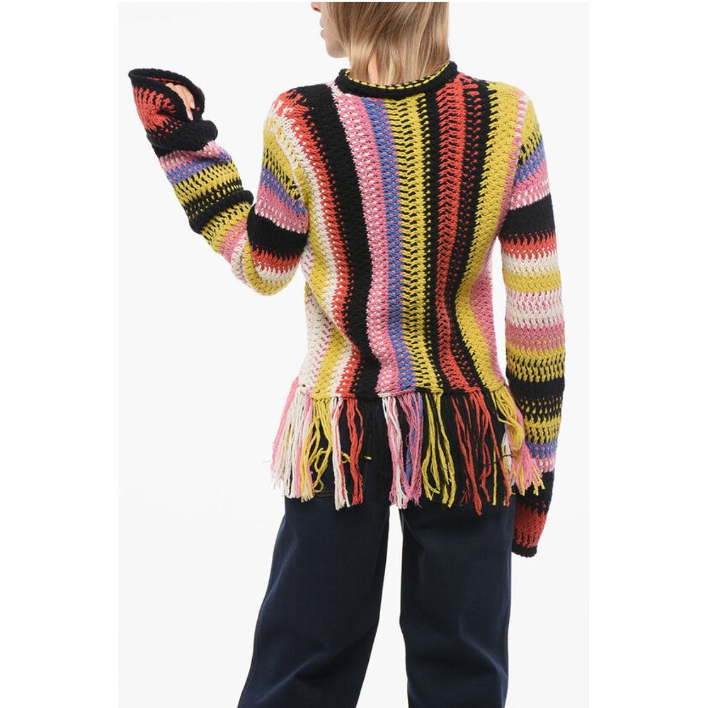 Chloé Fringed Bottom Crochet Sweater with Multicolor Motif