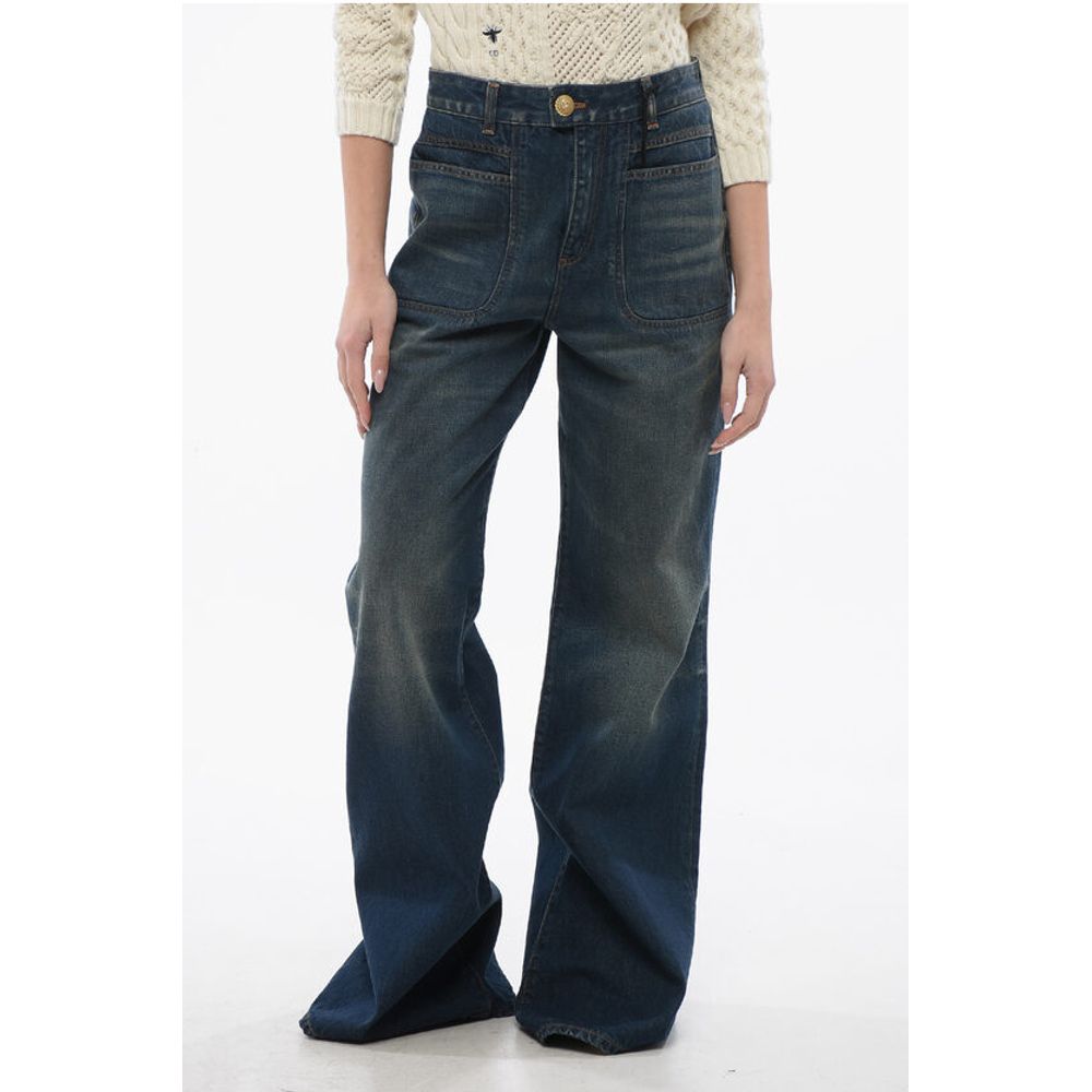 Balmain 4-Pocketed Flared Fit Denims with Jewel Button