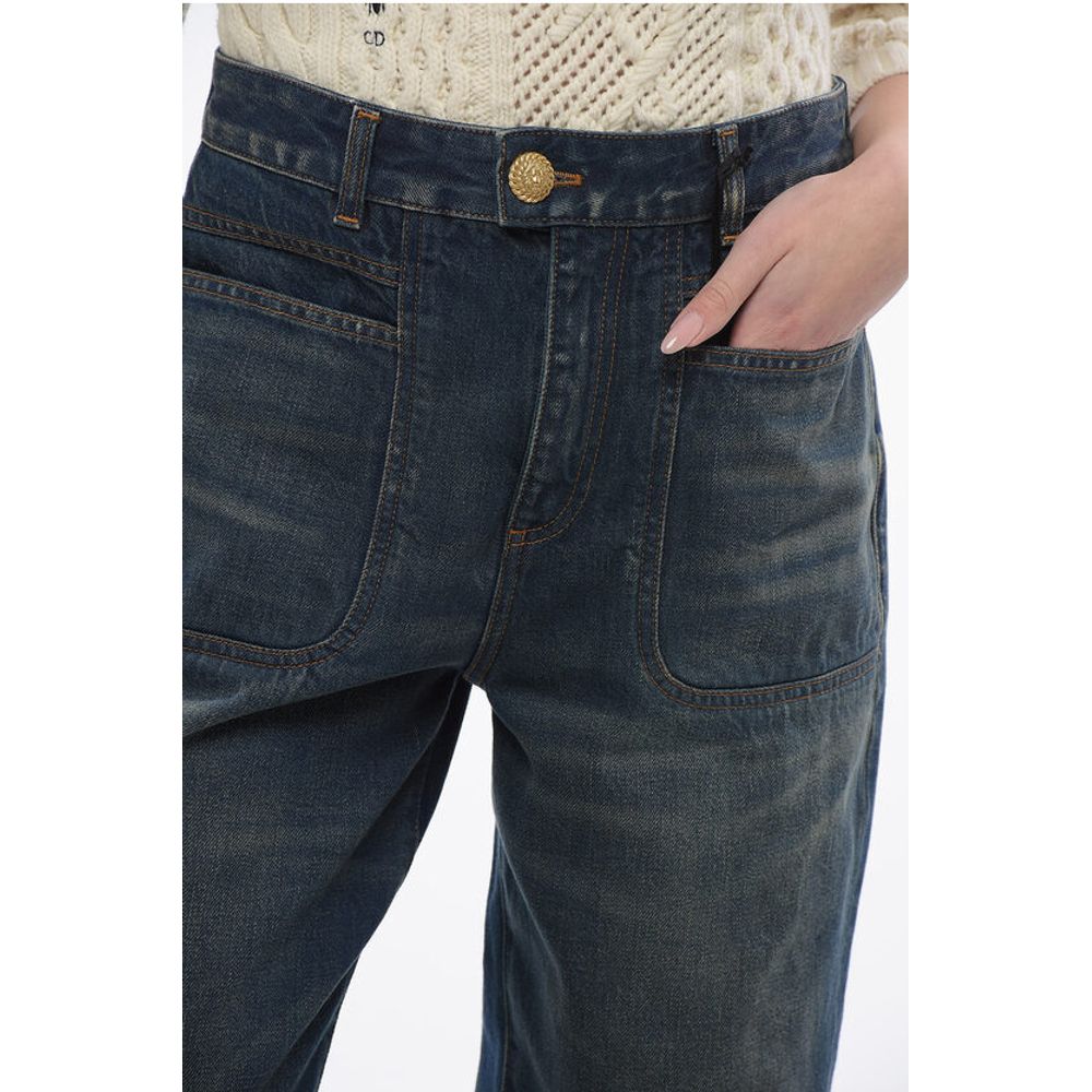 Balmain 4-Pocketed Flared Fit Denims with Jewel Button