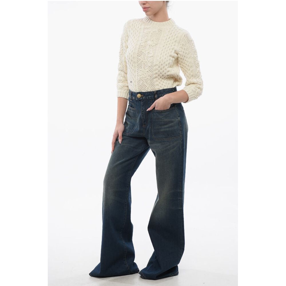 Balmain 4-Pocketed Flared Fit Denims with Jewel Button