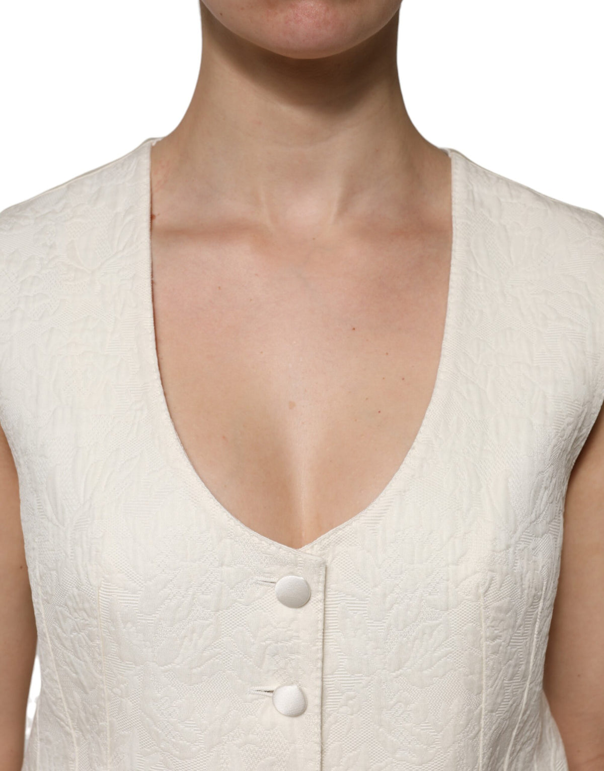 Dolce & Gabbana Ivory Cotton Button Down Sleeveless Vest Top