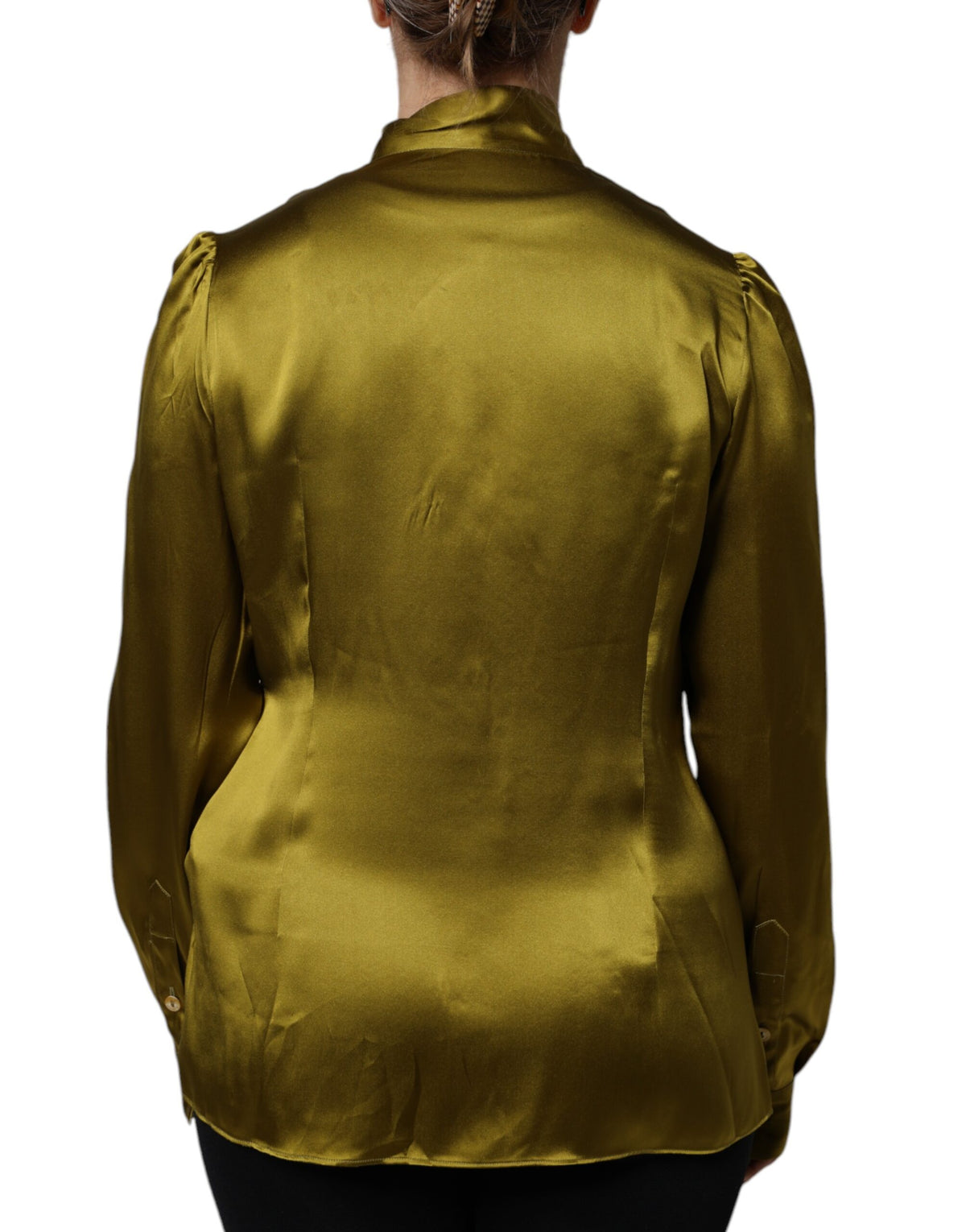 Dolce & Gabbana Green Ascot Collar Long Sleeves Blouse Top