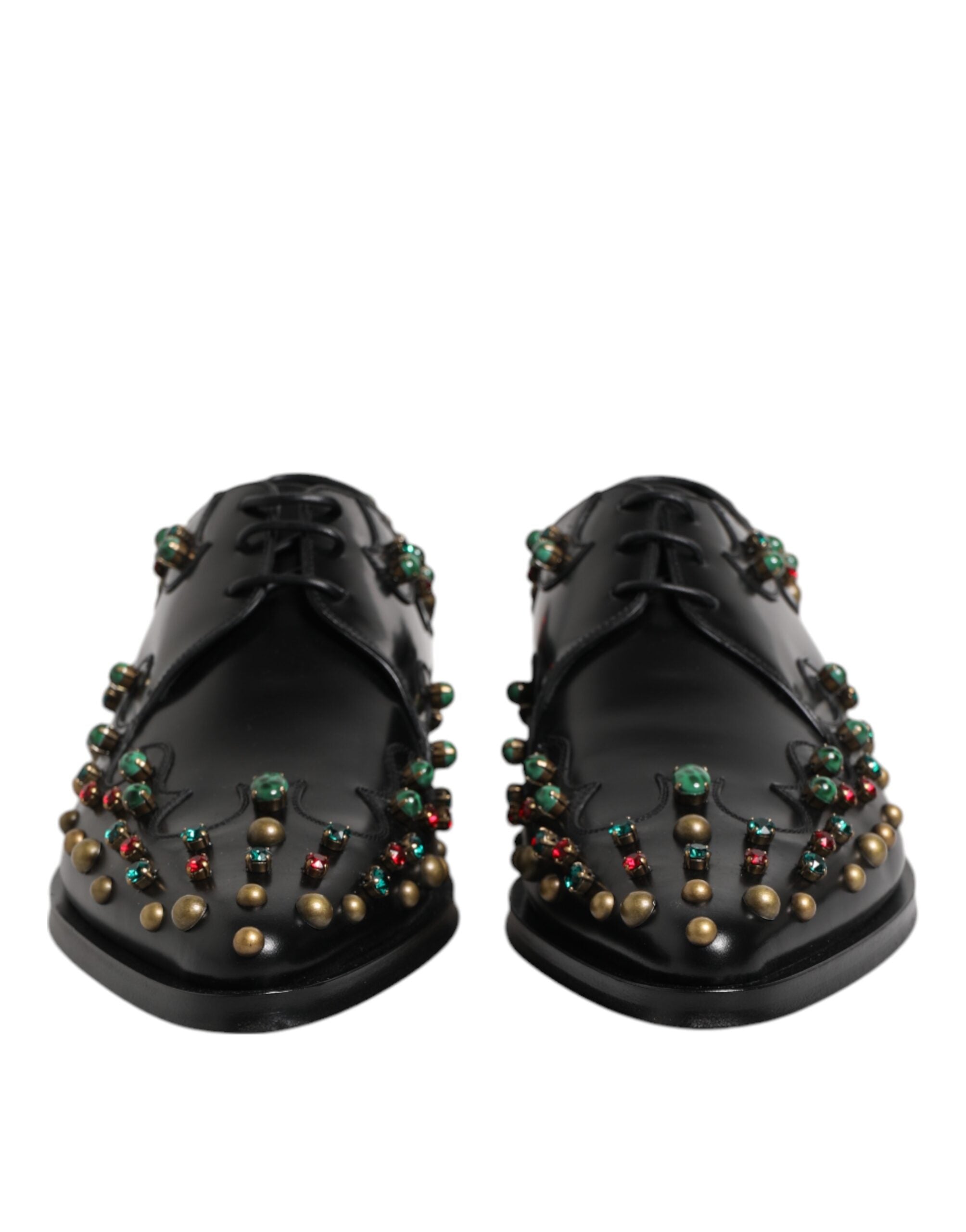 Dolce & Gabbana Black Leather Derby Dress Studded Shoes