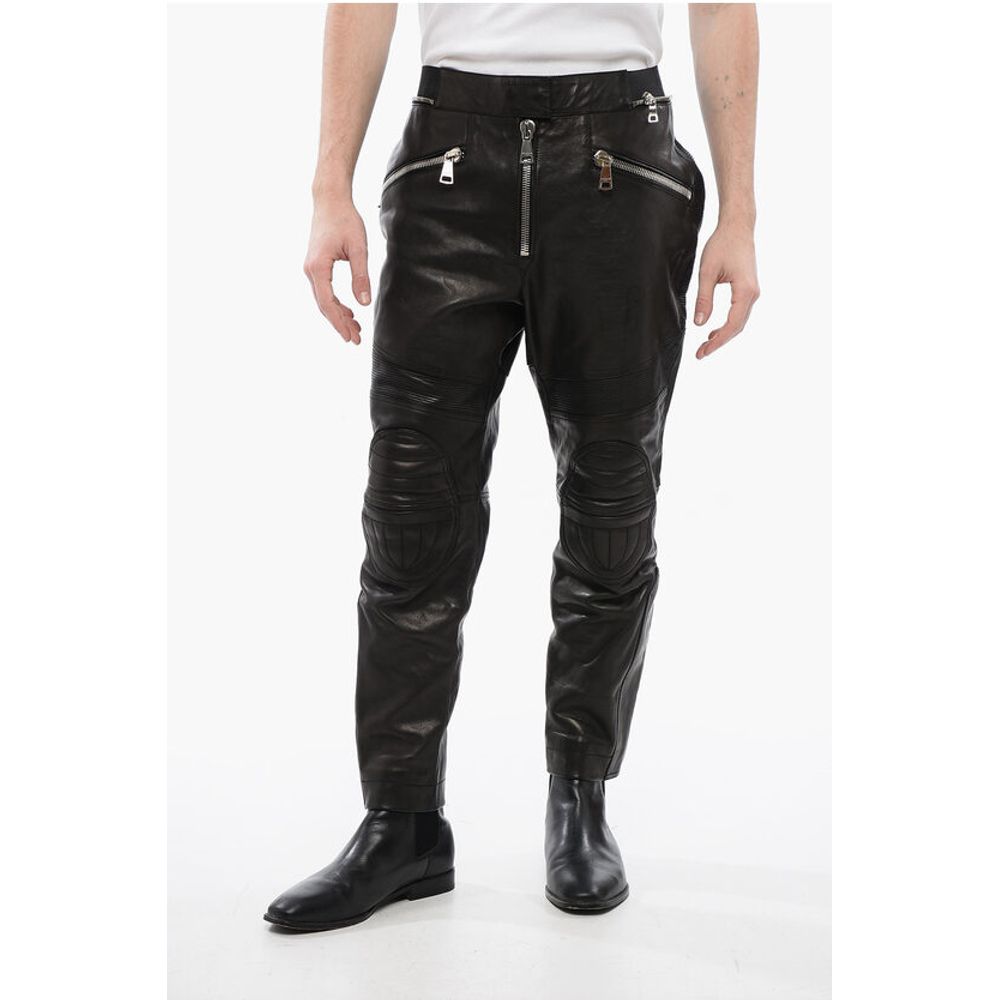 Balmain Leather Biker Pants with Elastic Waistband