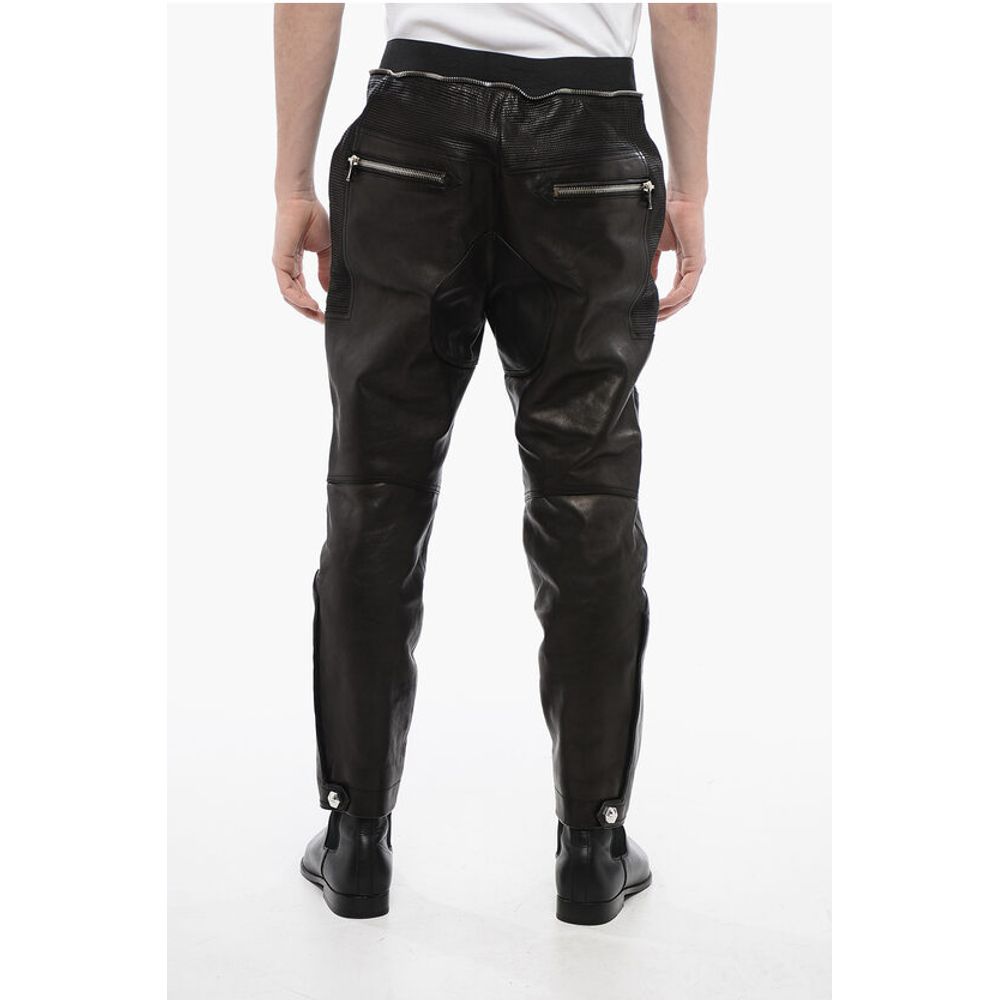 Balmain Leather Biker Pants with Elastic Waistband