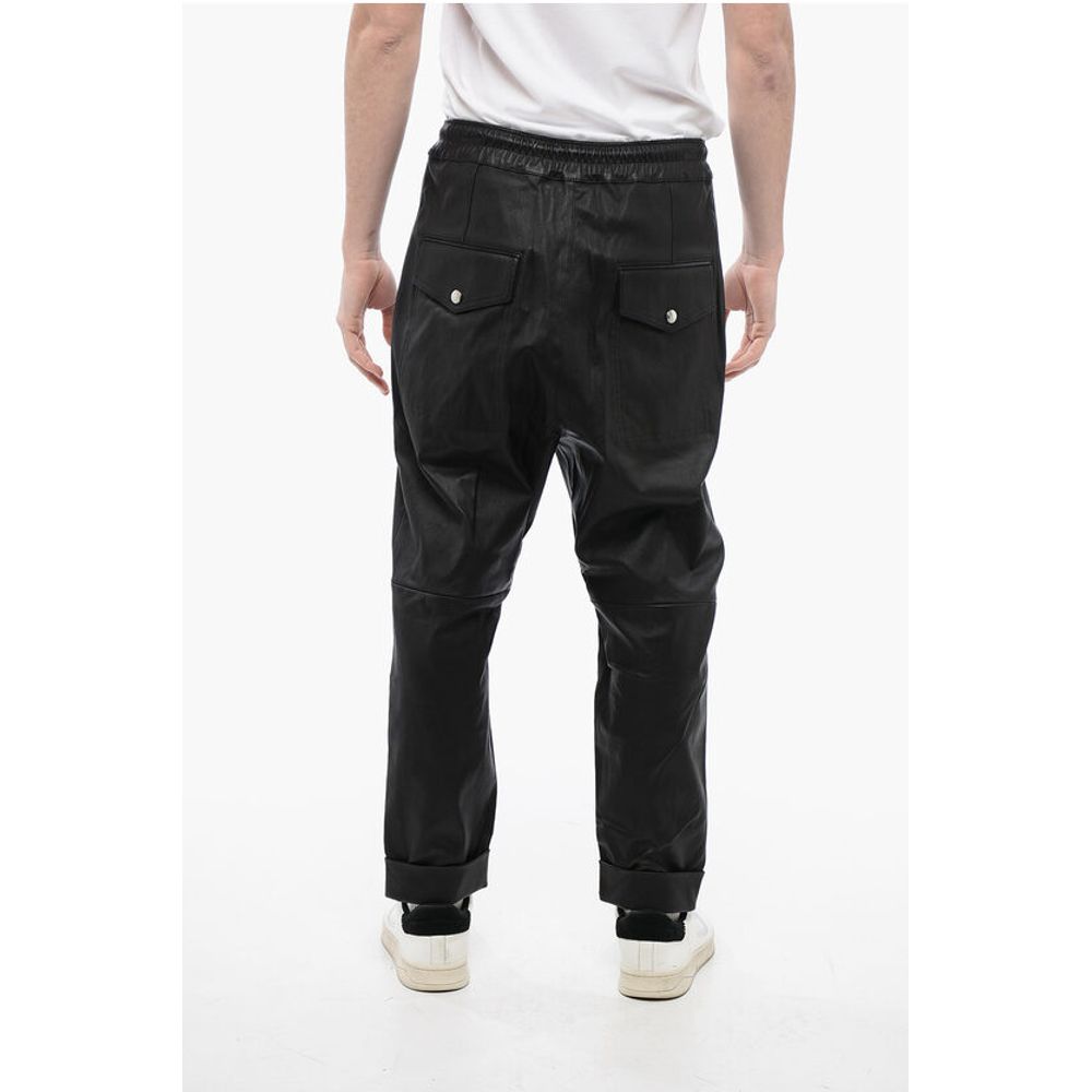 Balmain Low-Crotch Leather Pants with Cuffs
