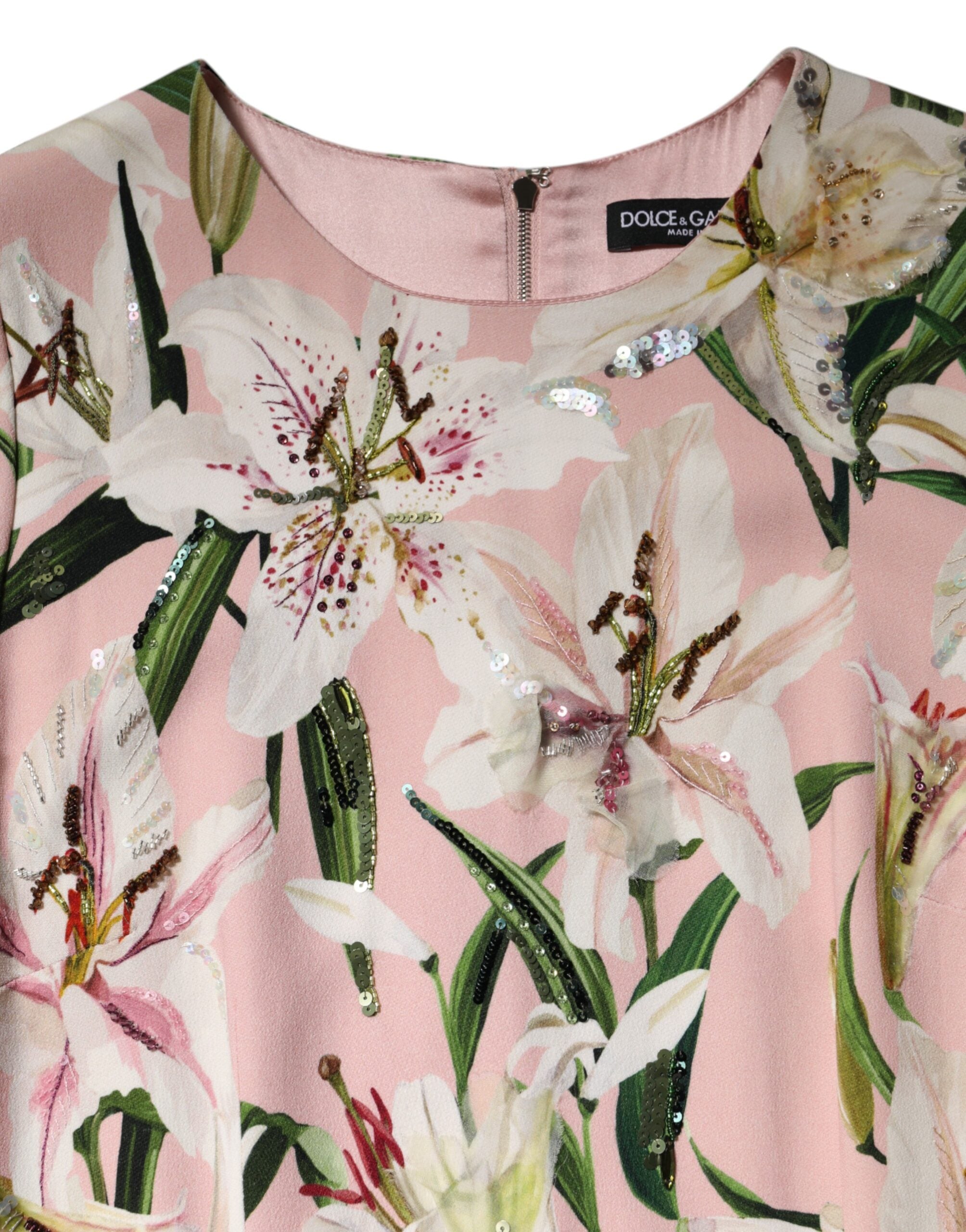 Dolce & Gabbana Pink Lily Viscose Sheath Stretch Midi Dress