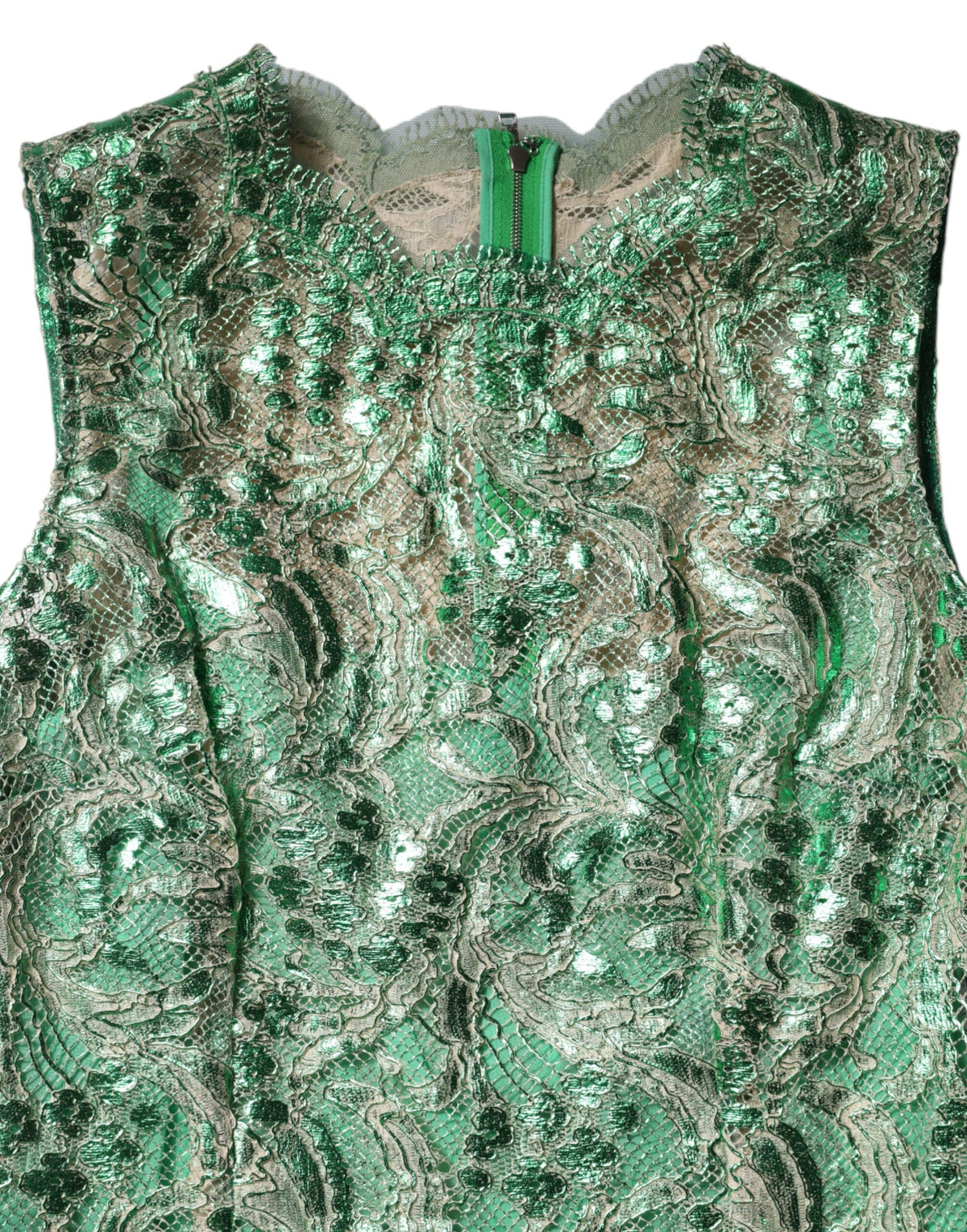 Dolce & Gabbana Green Cotton Floral Lace Sheath Midi Dress