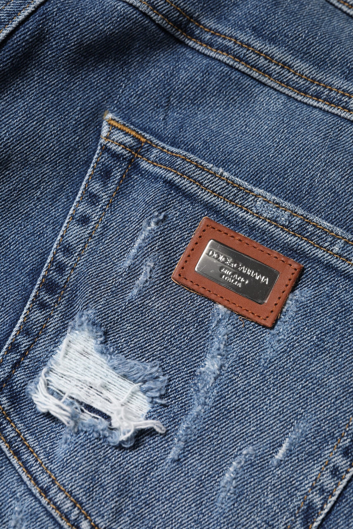 Dolce & Gabbana Blue Tattered Cotton Low Waist Denim Jeans