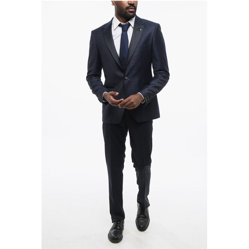 Tagliatore Paisley Patterned Jacquard Wool Blazer with Satin Lapel