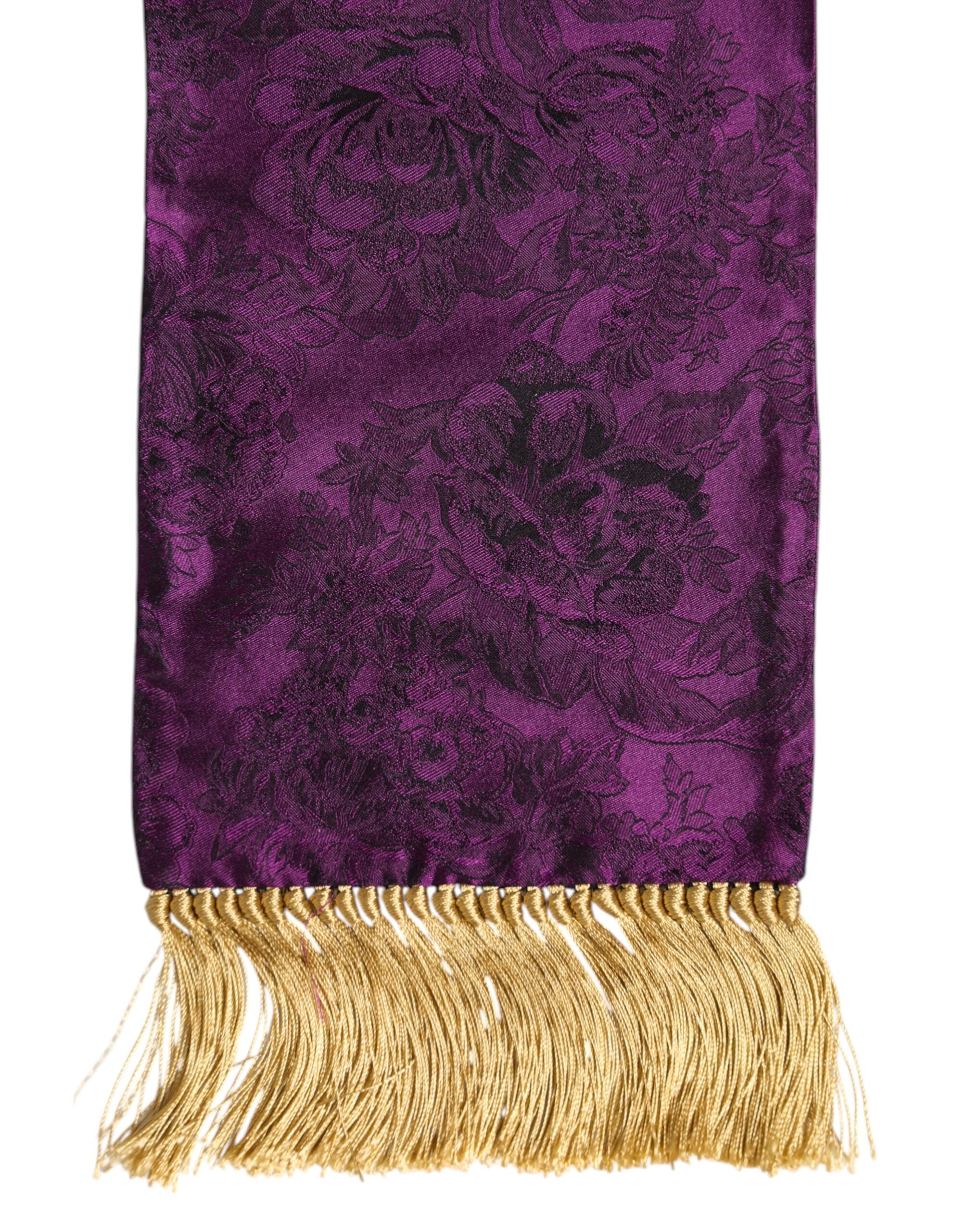 Dolce & Gabbana Purple Silk Fringes Cross Men Foulard Scarf