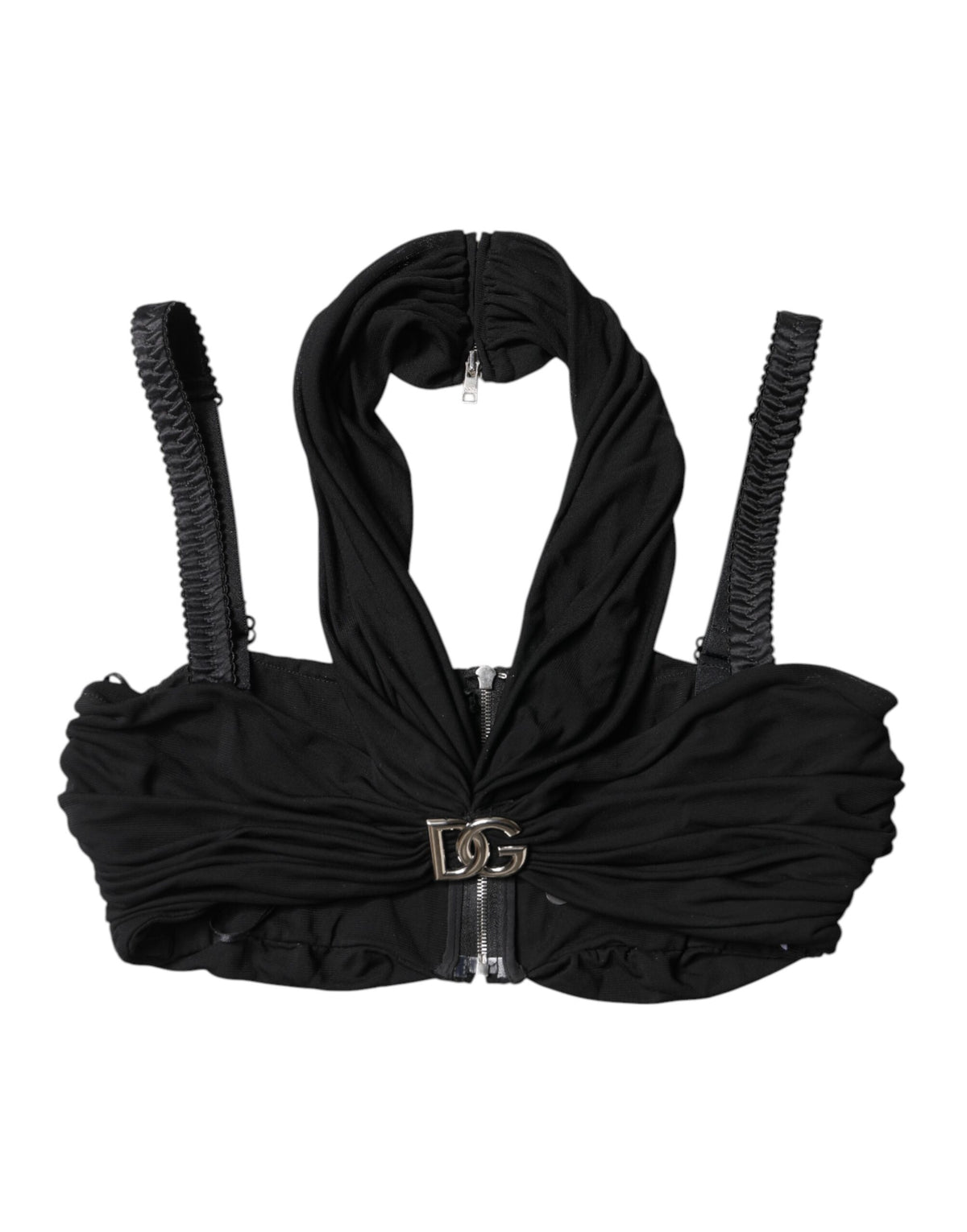Dolce & Gabbana Black Cropped Viscose Halter Bustier Top