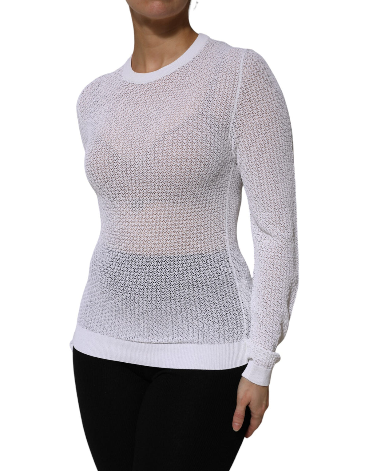 Dolce & Gabbana White Round Neck Long Sleeves Pullover Top