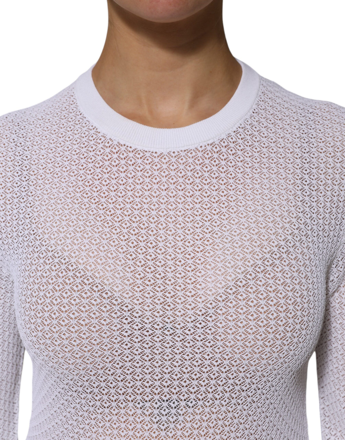 Dolce & Gabbana White Round Neck Long Sleeves Pullover Top