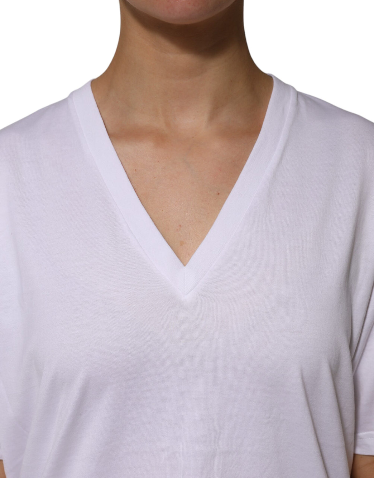 Dolce & Gabbana White Cotton Short Sleeves V-neck T-shirt