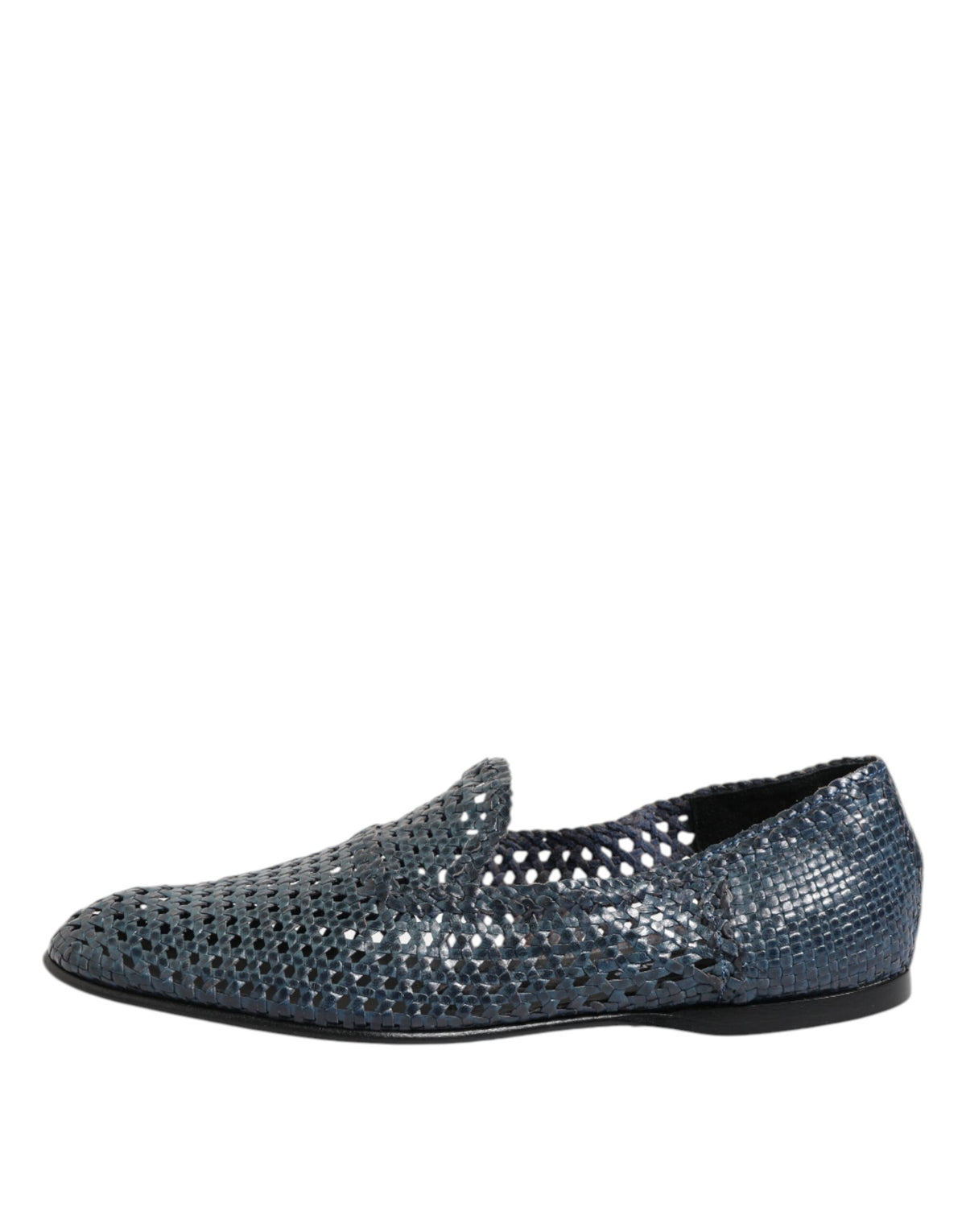 Dolce & Gabbana Blue Woven Leather Slip On Loafers Shoes