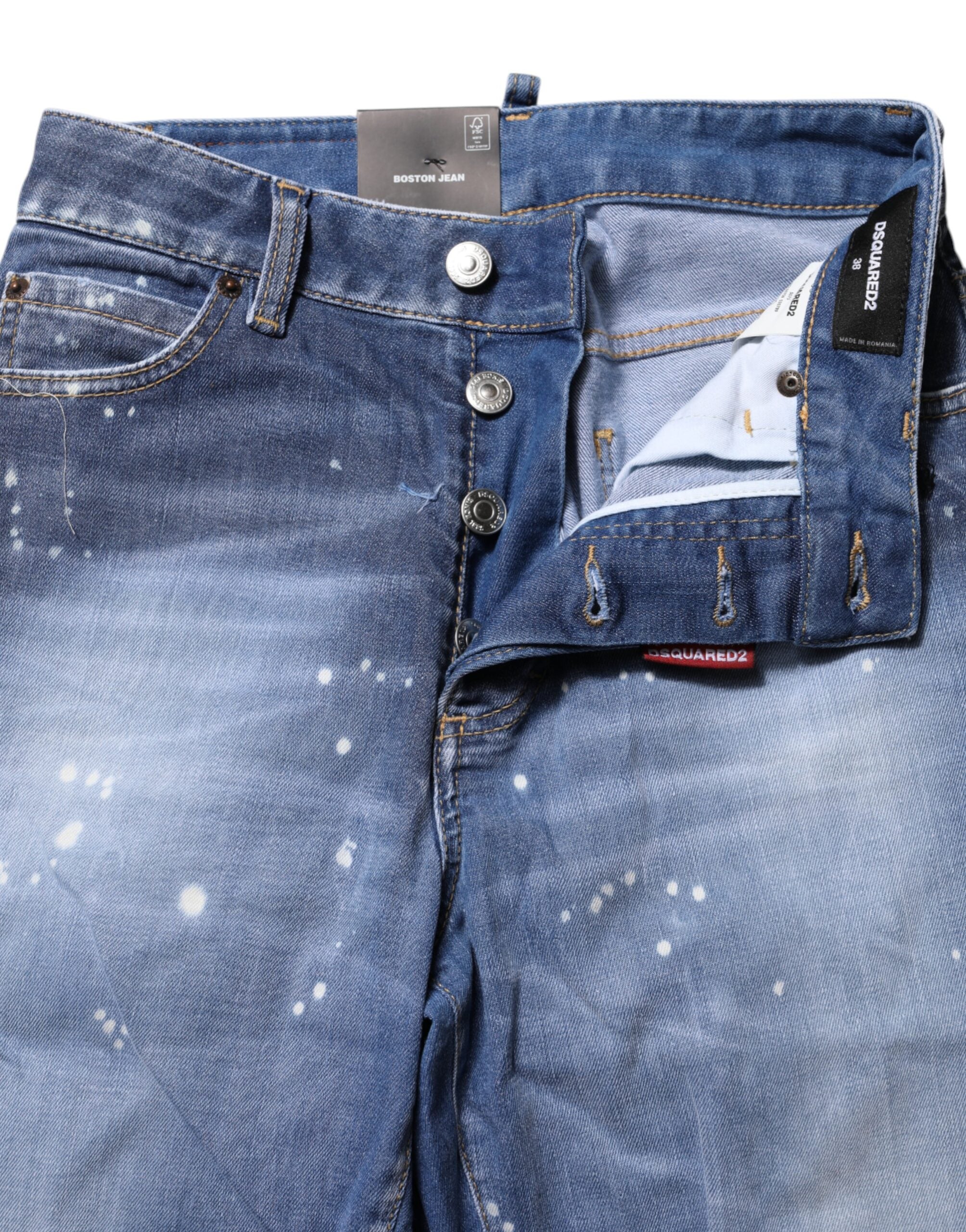 Dsquared² Blue Washed Cotton Mid Waist Straight Jeans