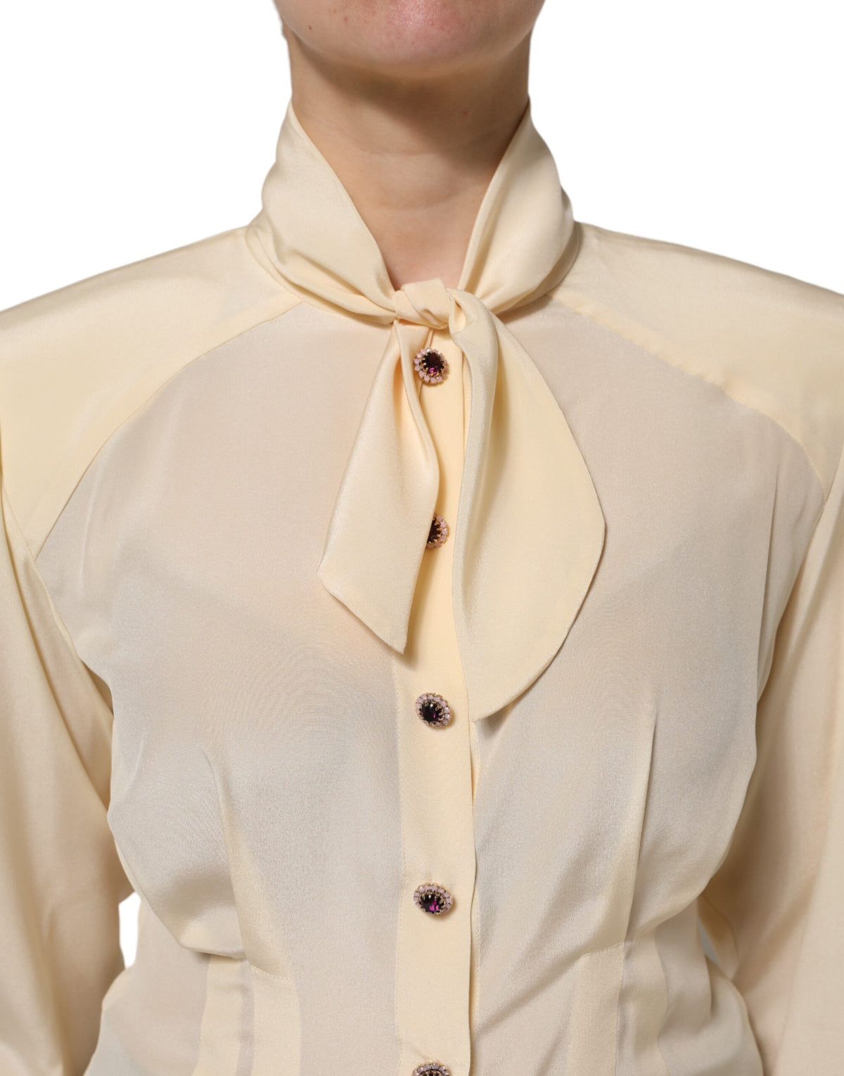 Dolce & Gabbana Light Yellow Ascot Collar Buttoned Blouse Top