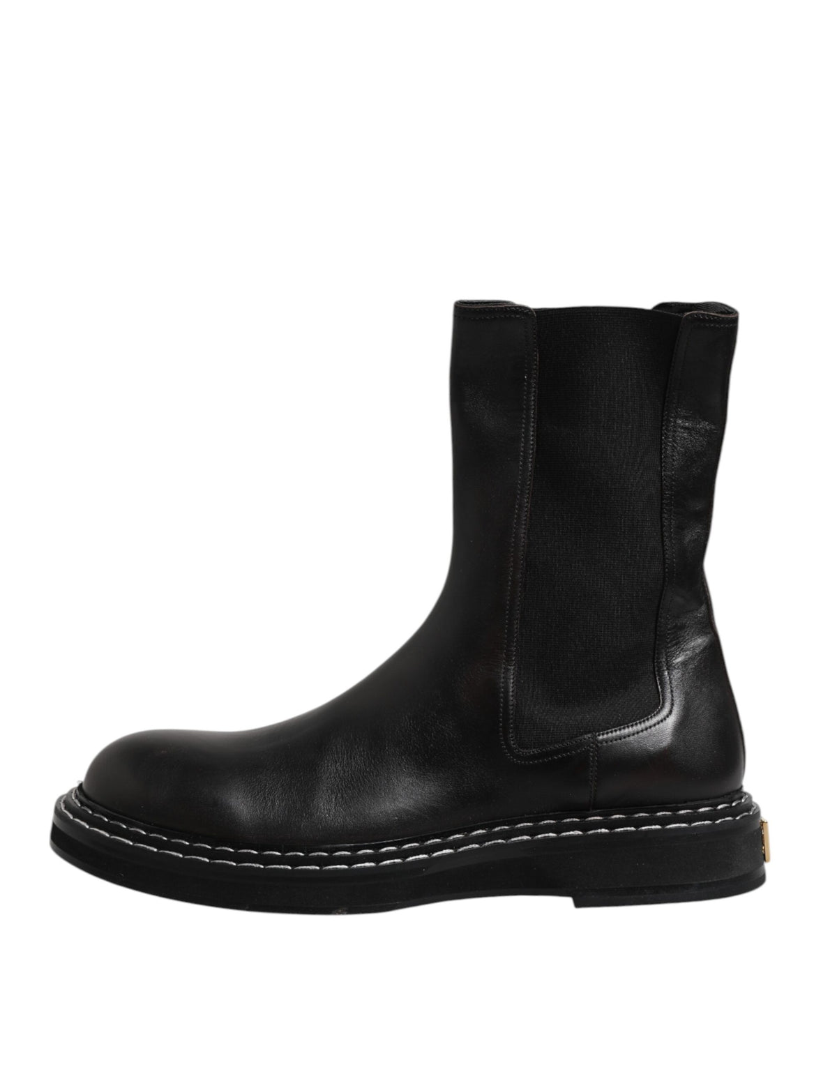 Dolce & Gabbana Black Leather Mid Calf Boots Flats Shoes